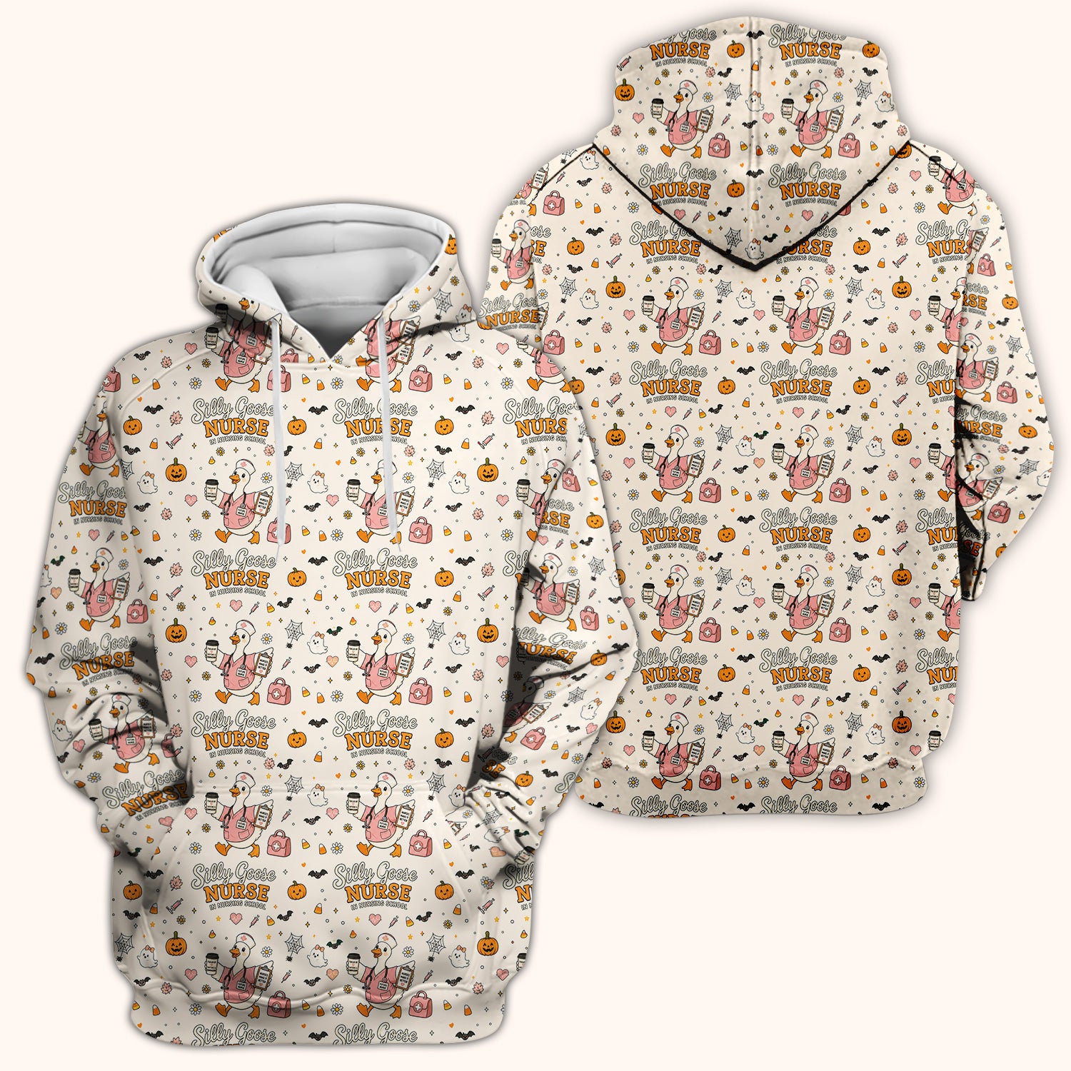 Funny Halloween Silly Goose Pattern Scrub Top, Comfortable Scrubs for Nurses