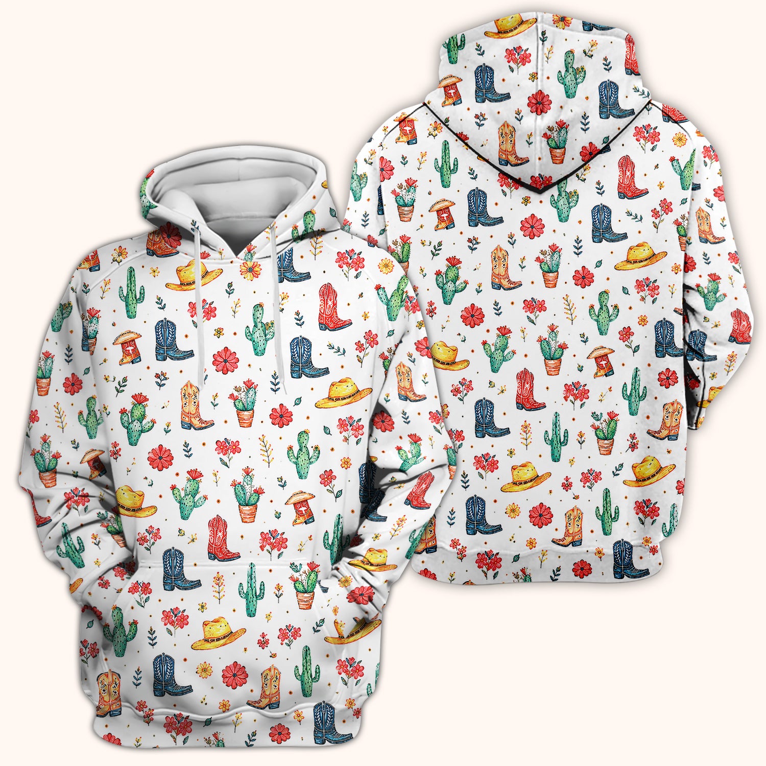Whimsical Western Cactus Boots Pattern Scrub Top, Breathable Fabrics Nursing Uniform