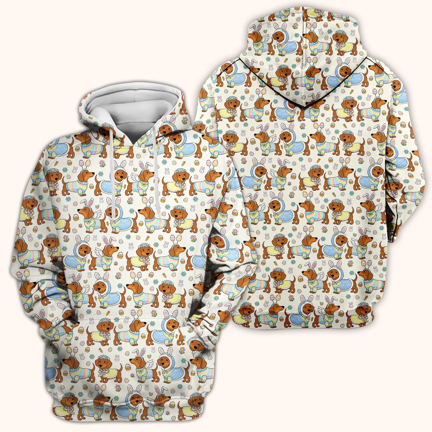 Easter Dachshund Bunny Print Scrub Top, Breathable Fabrics Nursing Uniform