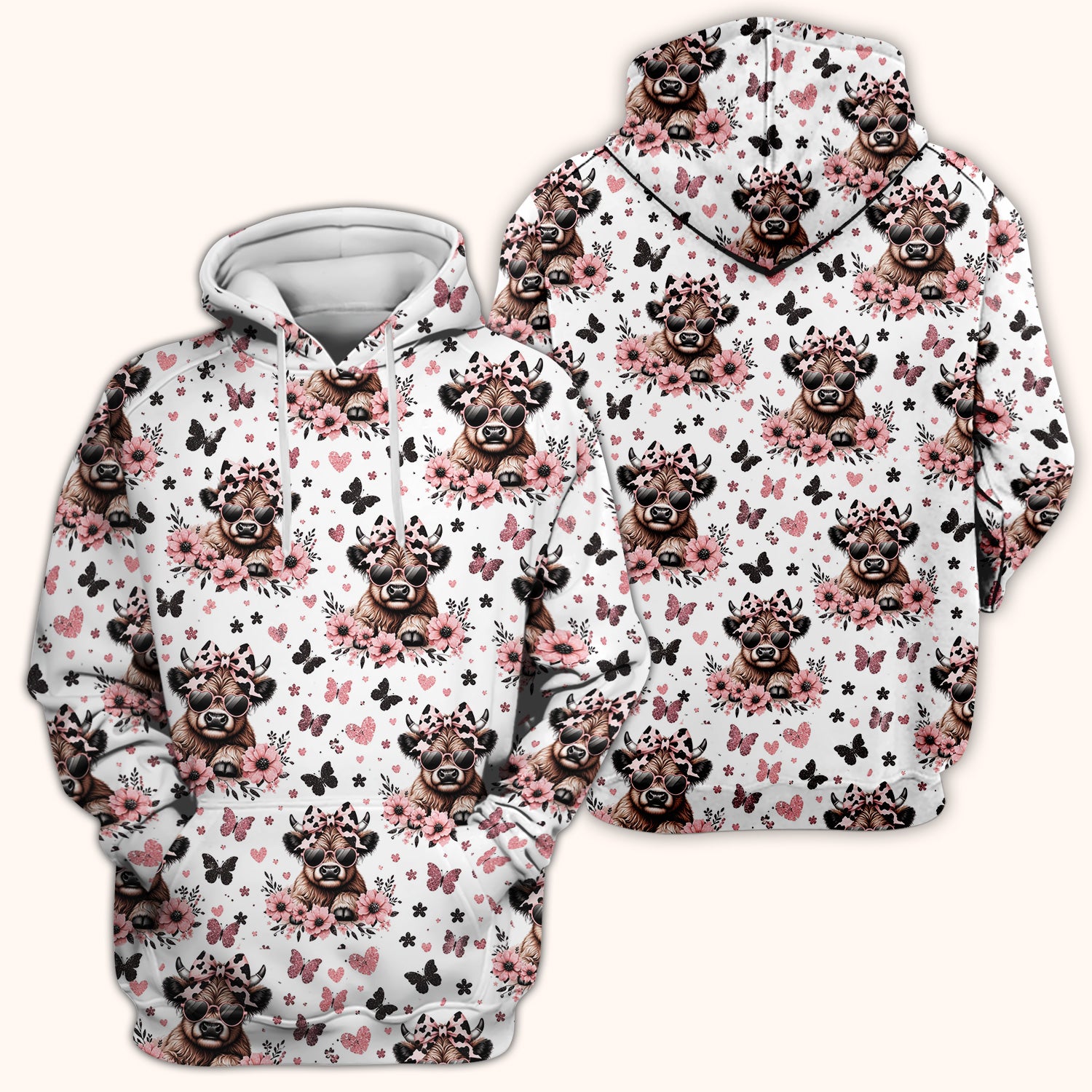 Cute Cow With Heart Sunglasses Pattern Scrub Top, Comfortable Scrubs for Nurses
