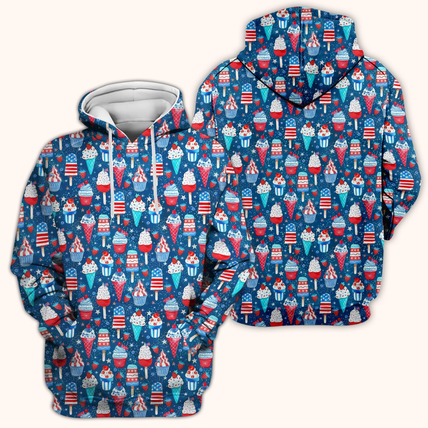 Cute Patriotic Ice Cream Popsicles With USA Flag Dessert Scrub Top, Comfortable Scrubs for Nurses