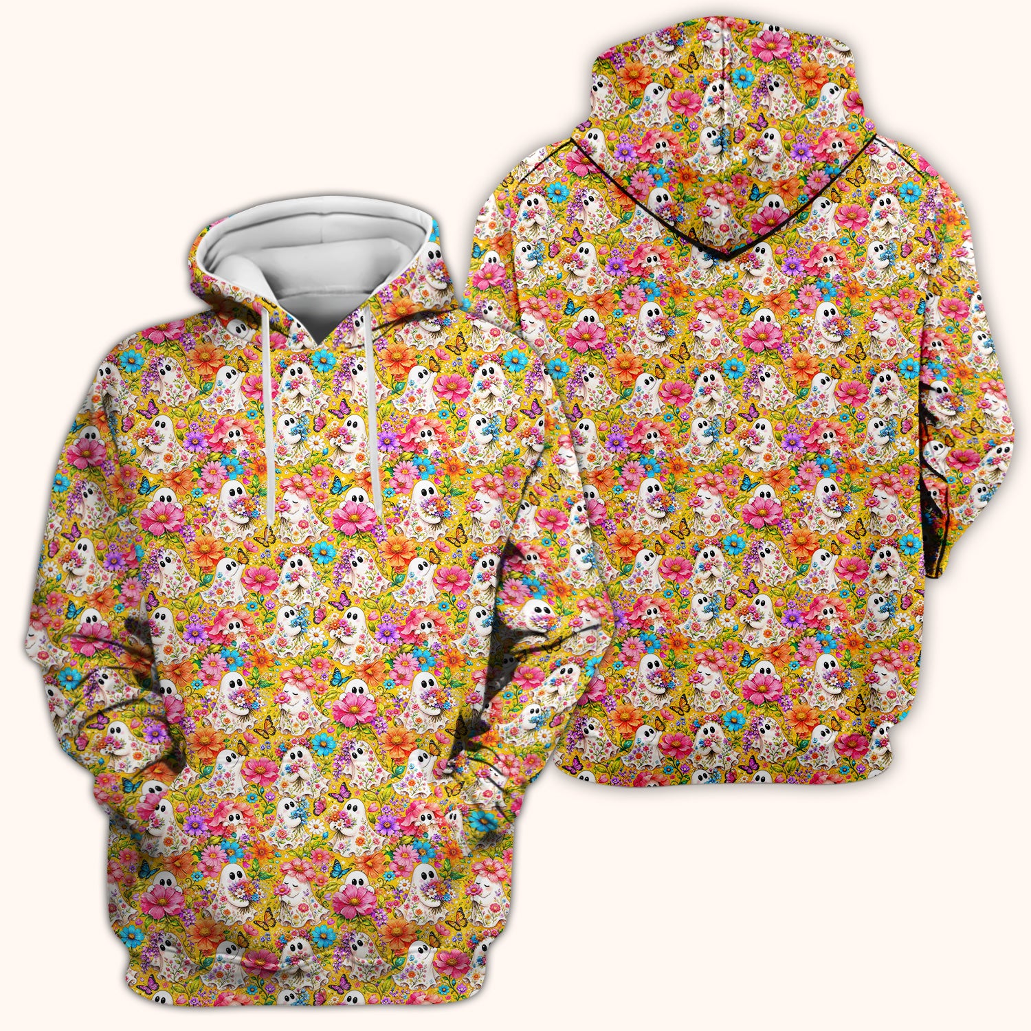 Cute Floral Ghosts And Butterflies Scrub Top, Comfortable Scrubs for Nurses