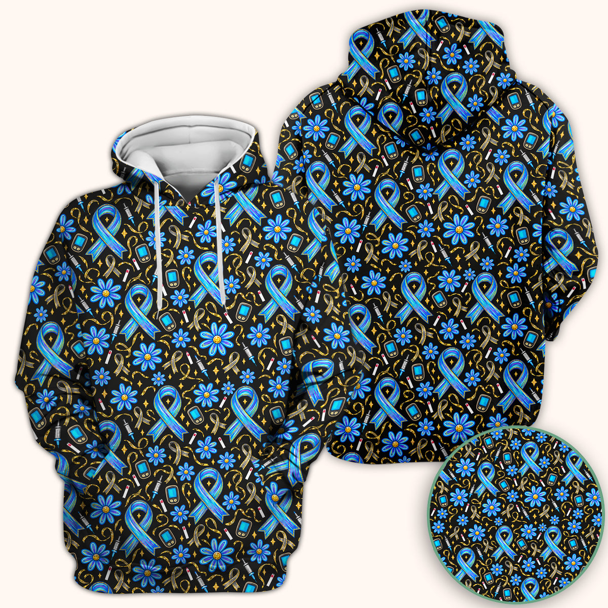 Diabetes Awareness Ribbon Pattern Scrub Top, Comfortable Scrubs for Nurses