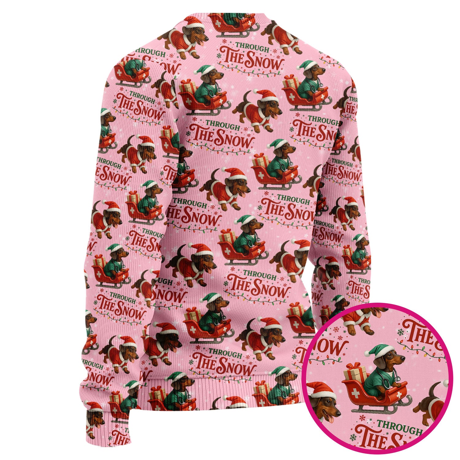 Dachshund Christmas Ugly Sweater, Cute Dog Nurse Sweater, Through The Snow Pattern Nursing Uniform