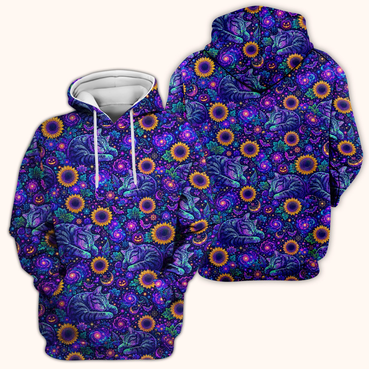 Spooky Galaxy Cat And Sunflowers Scrub Top, Comfortable Scrubs for Nurses
