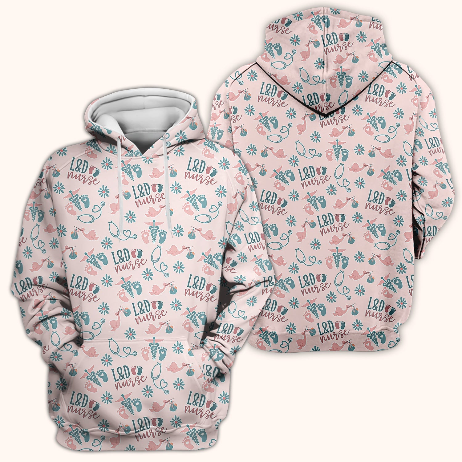 Cute Labor and Delivery Print V Neck Nursing Scrub Top Medical Uniform