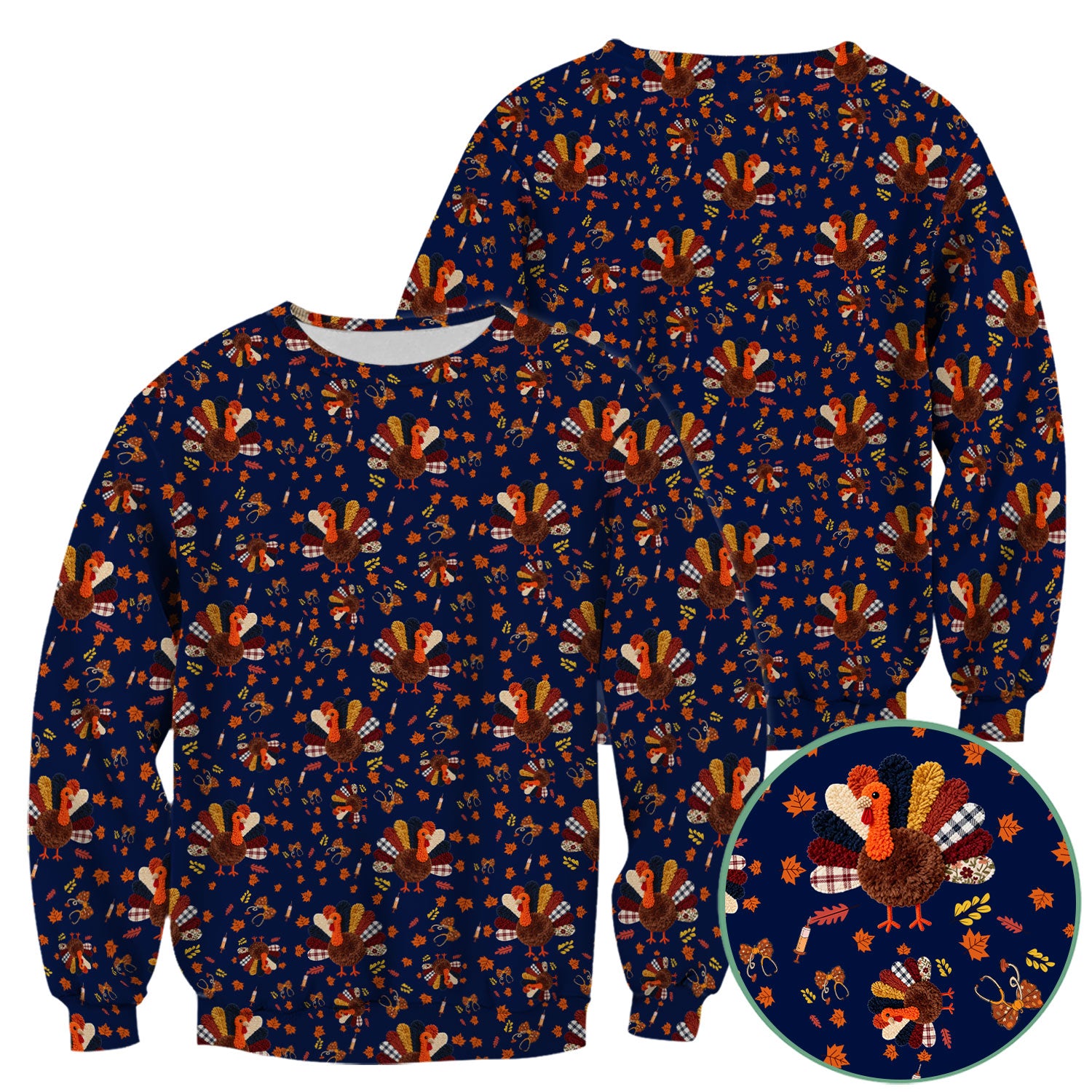 Funny Thanksgiving Nurse Scrub Top - Fall Leaves and Pumpkin Shirt - Autumn Turkey Med Uniform Gift for RN CNA LPN