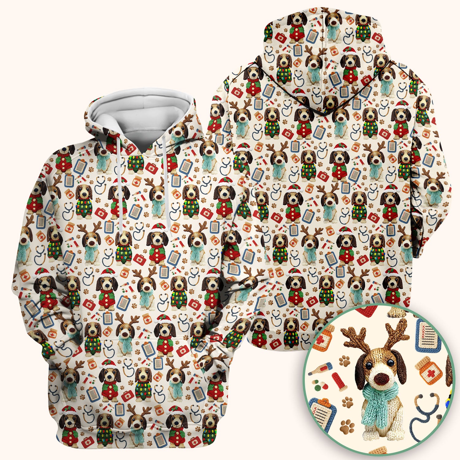 Christmas Doxie Scrubs for Women - Cute Dachshund Christmas Scrub Top for Nurses - Funny Medical Uniform Gift
