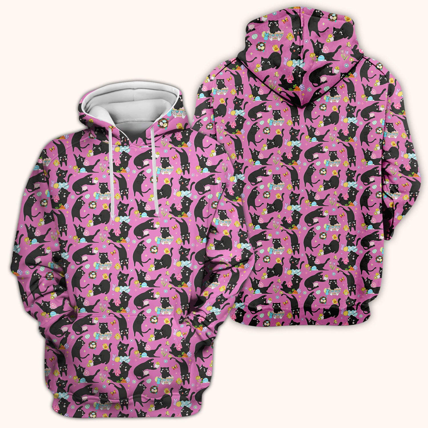 Playful Black Cat Easter Egg Pattern Scrub Top, Comfortable Scrubs for Nurses