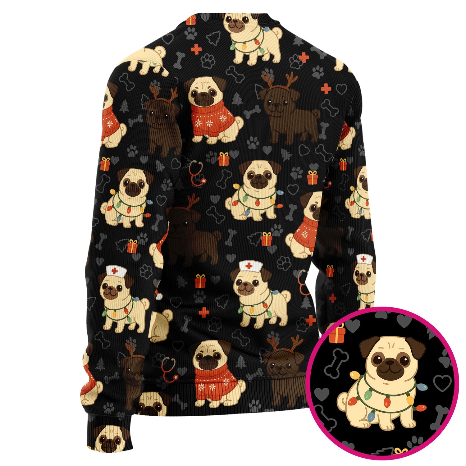 Funny Pug Christmas Nurse Scrub Set for Women - Cute Dog Pattern Holiday Medical Scrubs Top and Pants - Gift for RN LPN CNA