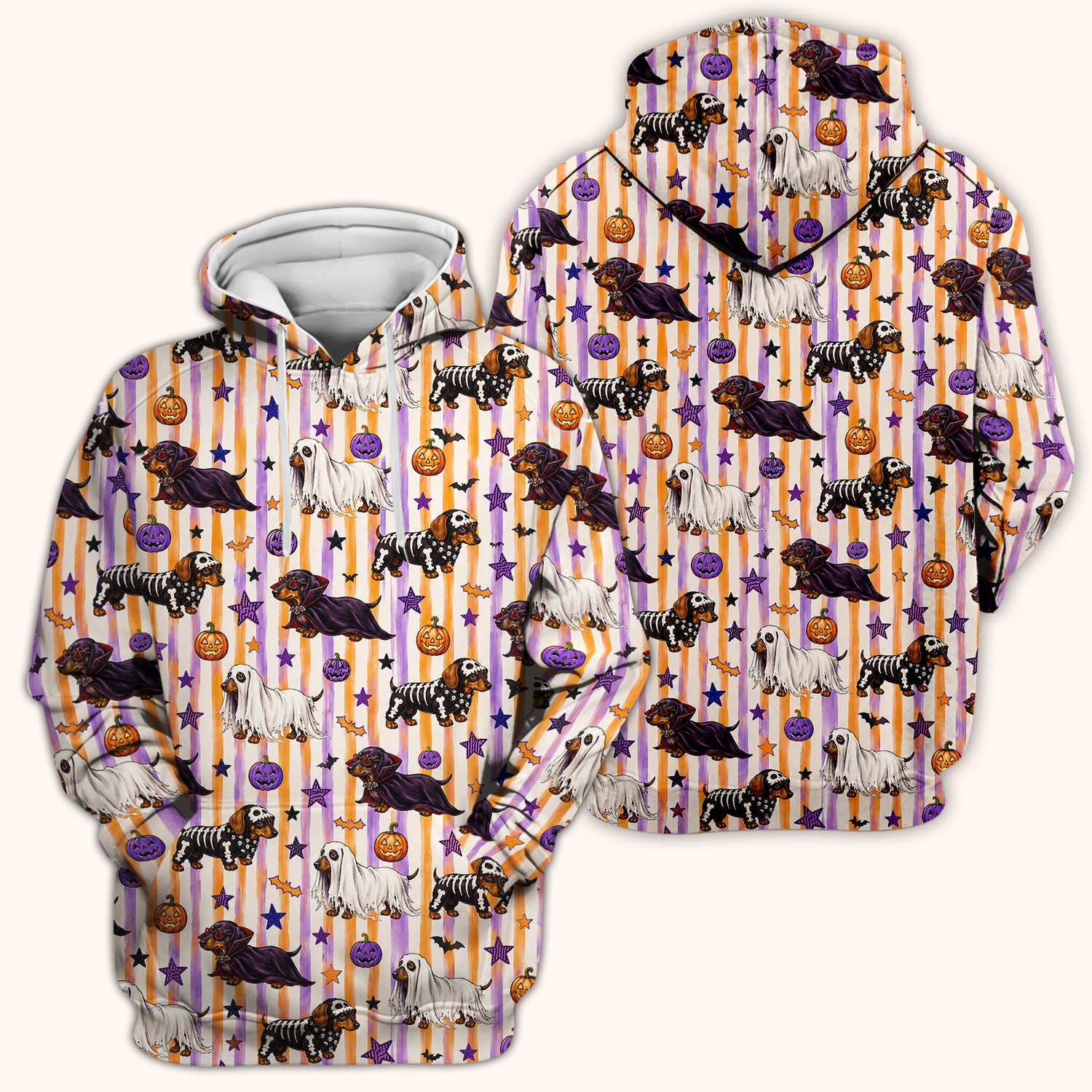 Halloween Dachshund Stripe Pattern Scrub Top, Comfortable Scrubs for Nurses