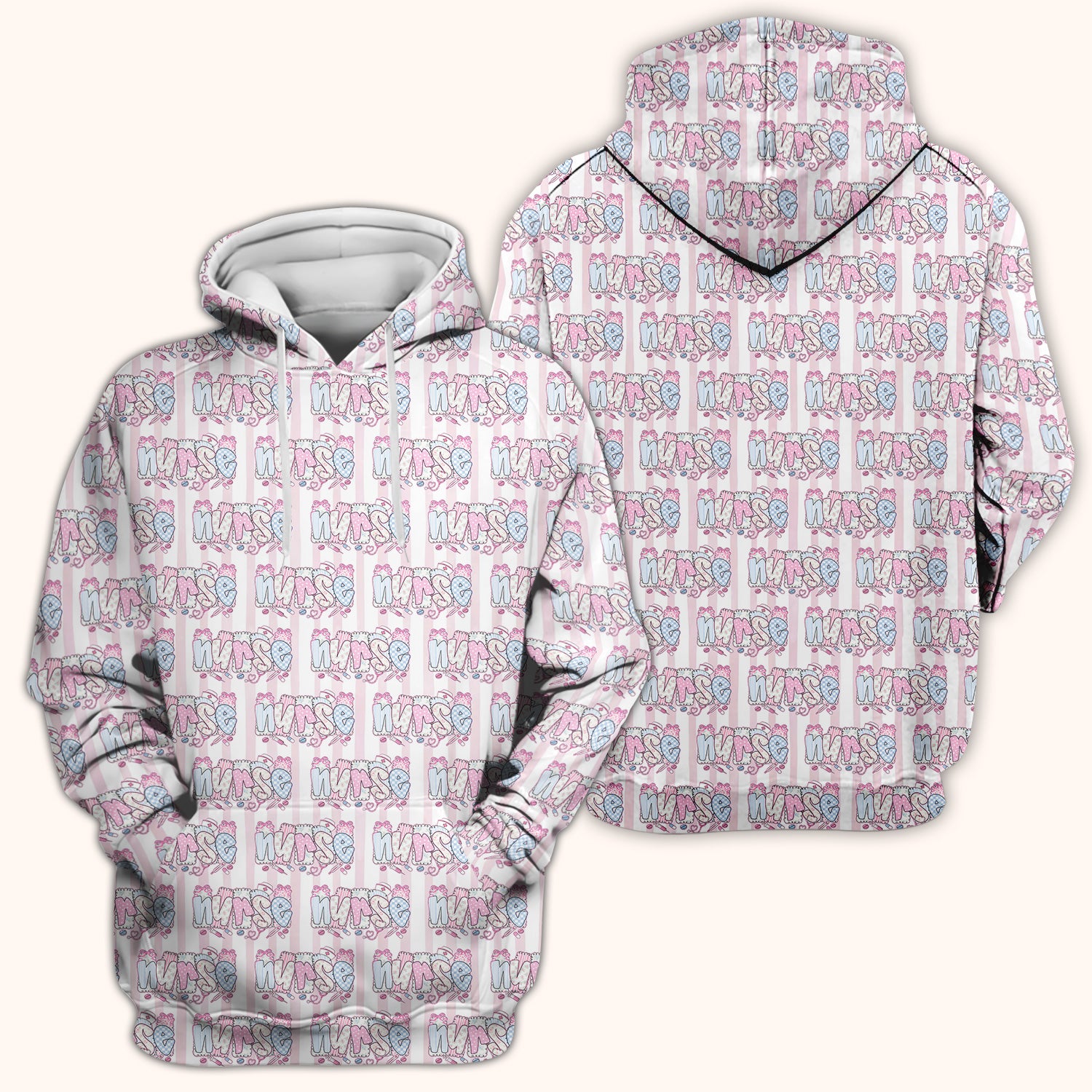 Cute Pastel Nurse Pattern Scrub Top, Comfortable Scrubs for Nurses