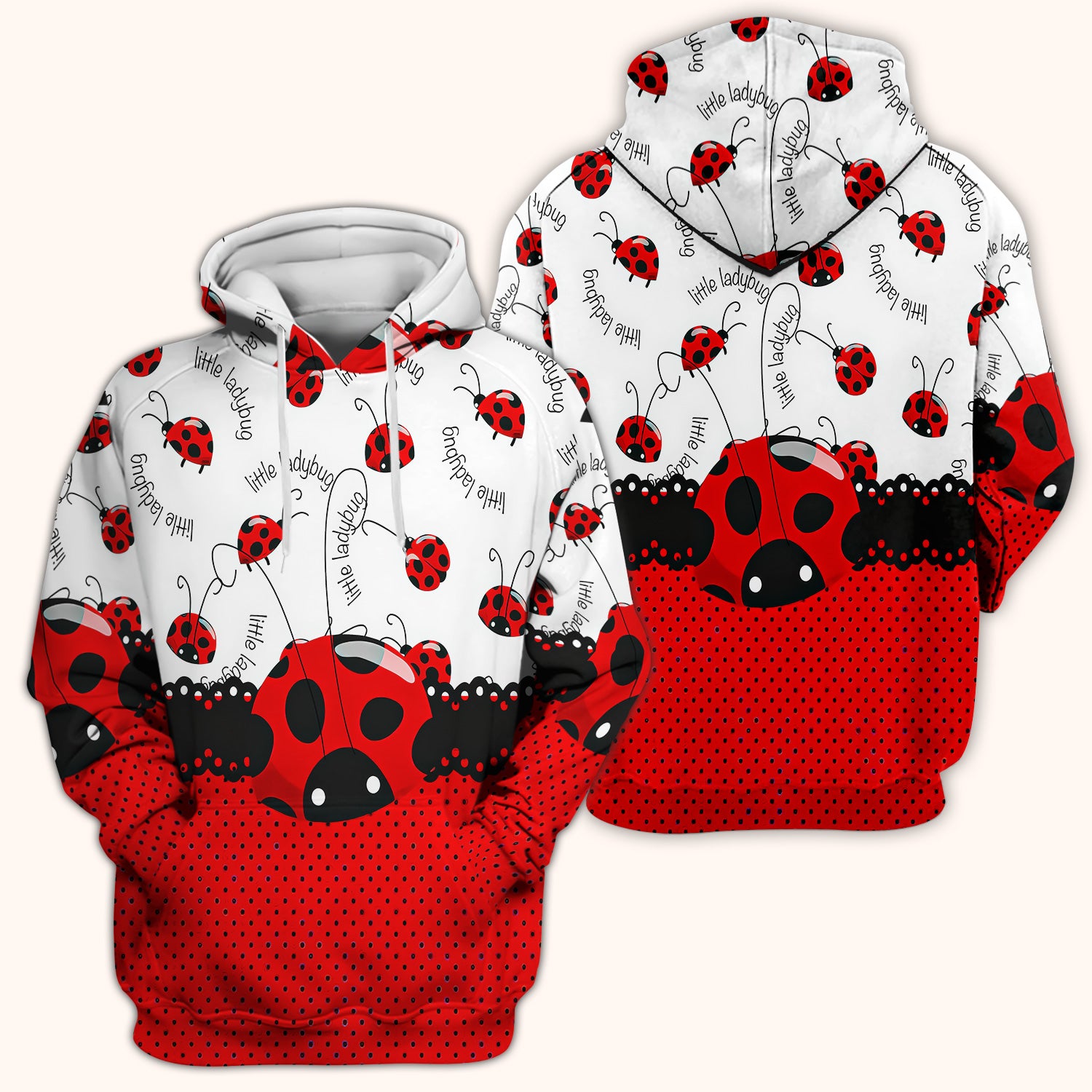 Cute Little Ladybug Polka Dot Pattern Scrub Top, Breathable Fabrics Nursing Uniform