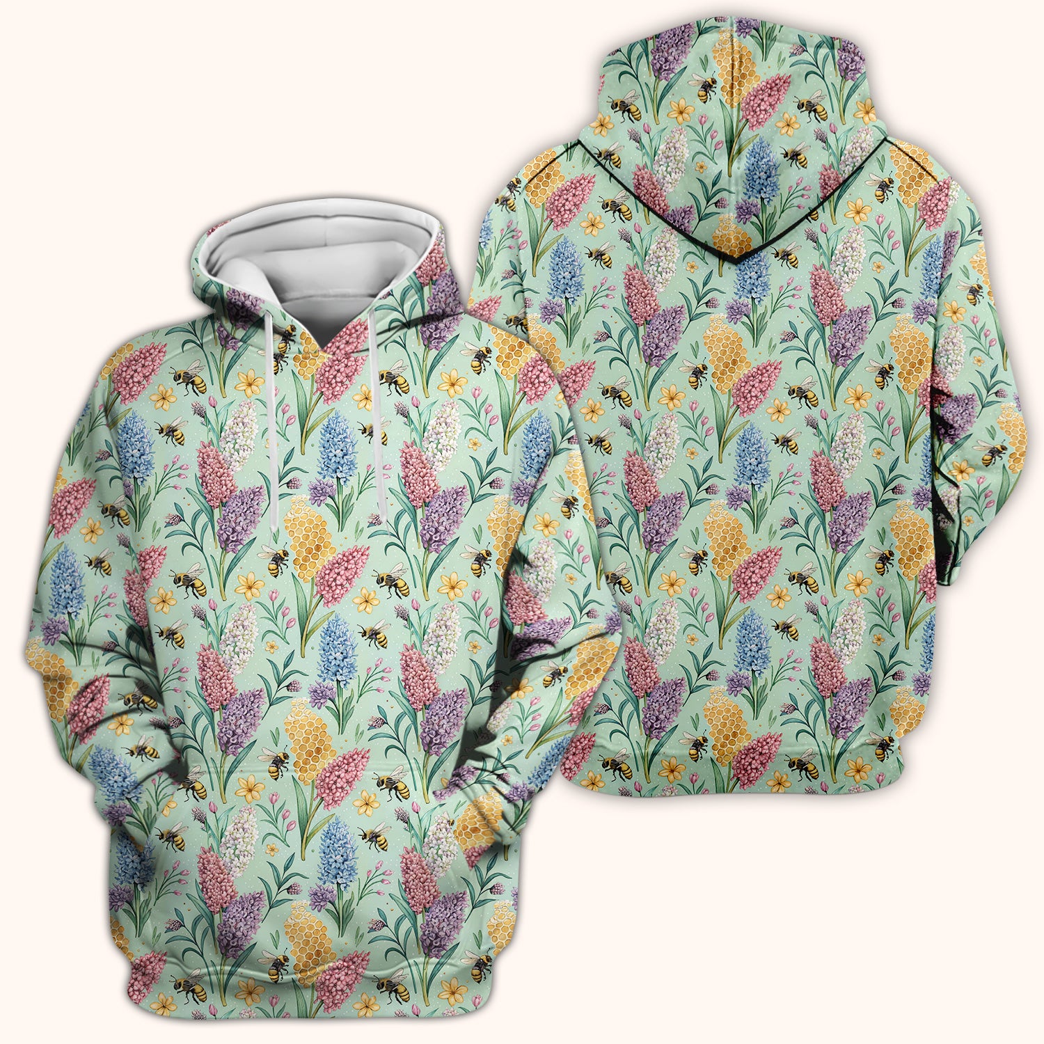 Pastel Wildflower Honeybee Pattern Scrub Top, Comfortable Scrubs for Nurses