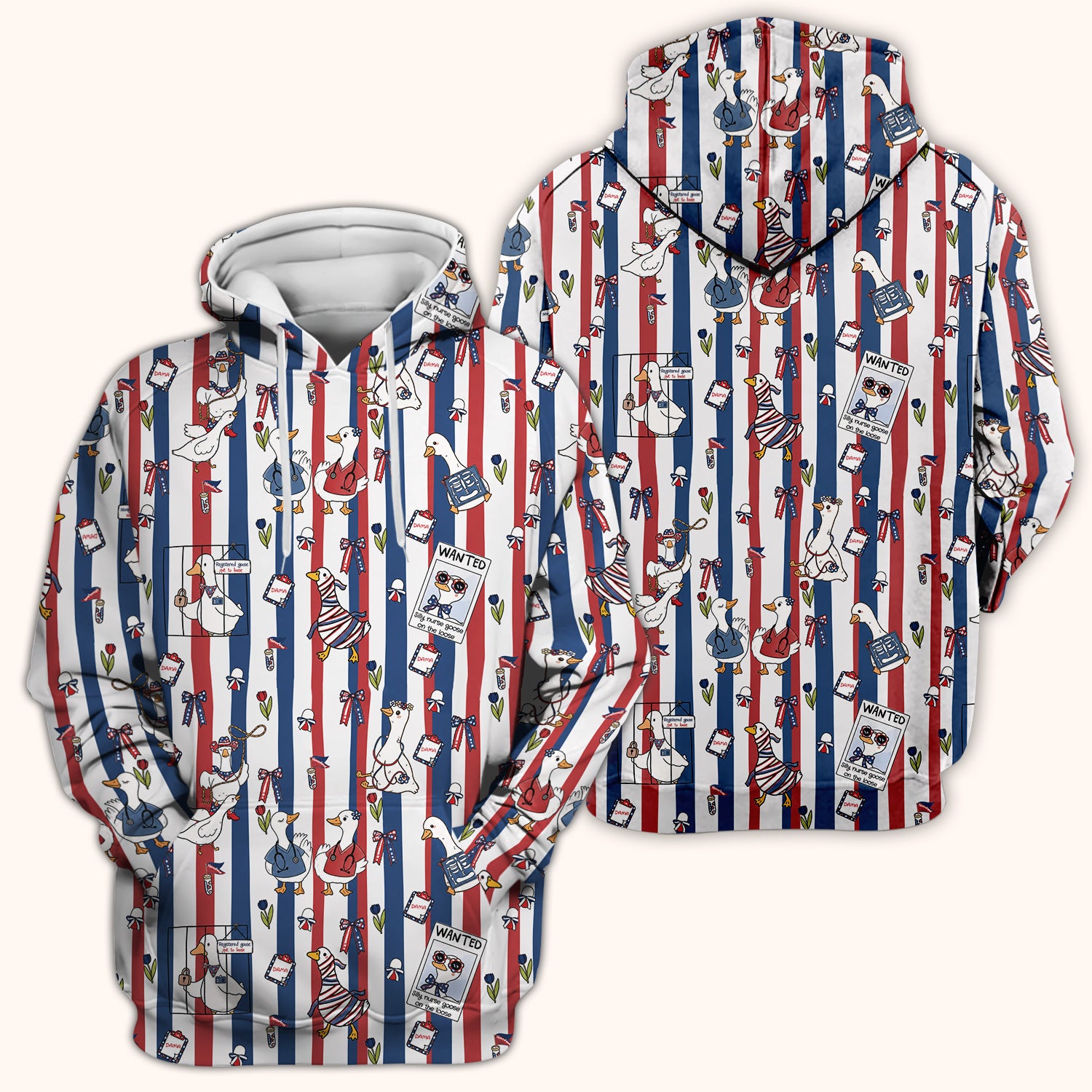 Funny Patriotic Goose Nurse Pattern Scrub Top, Comfortable Scrubs for Nurses