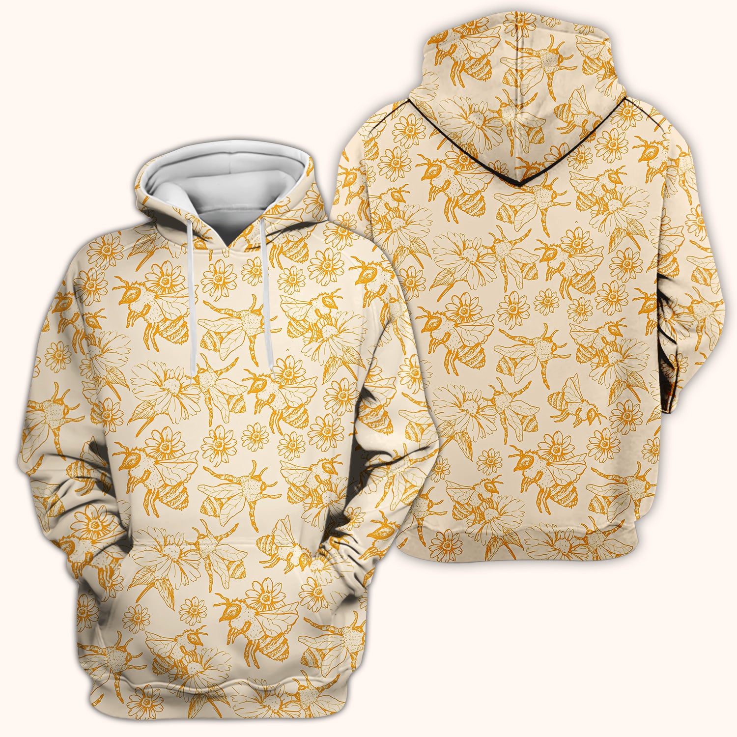 Cute Honey Bee Flower Sketch Pattern Scrub Top, Comfortable Scrubs for Nurses