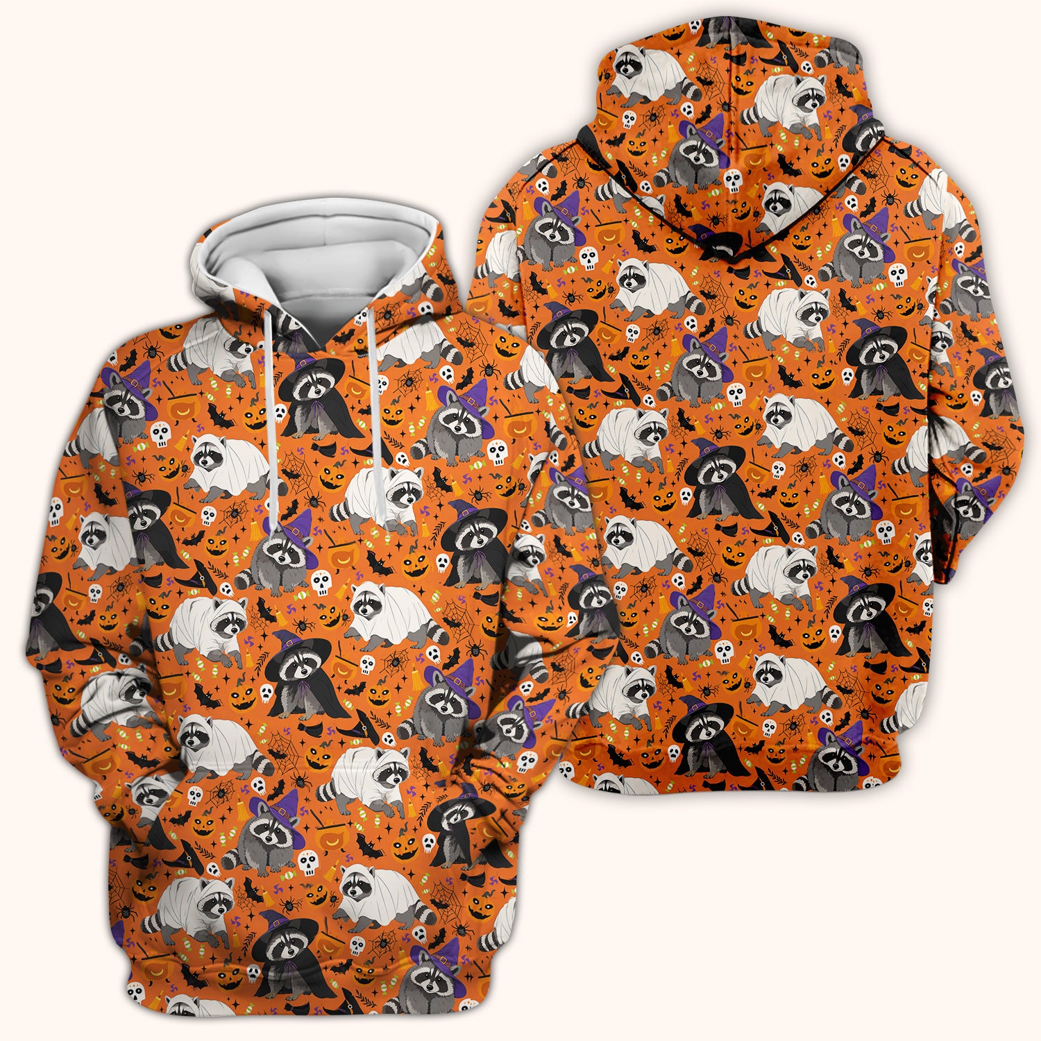 Cute Halloween Raccoon Costumes Print Scrub Top, Comfortable Scrubs for Nurses