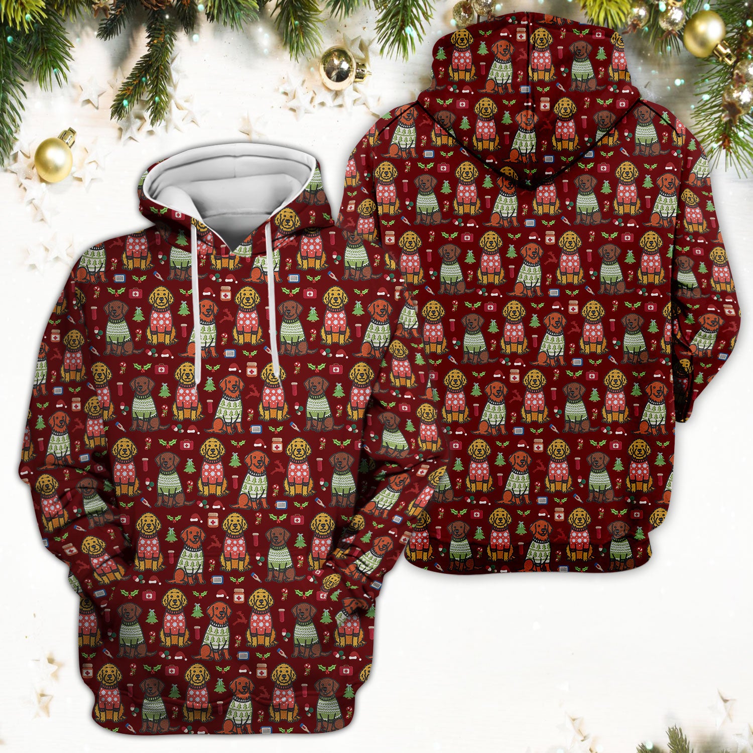 Golden Retriever Christmas Scrub Top, Cute Holiday Dog Nurse Pattern Shirt, Breathable Fabrics Nursing Uniform