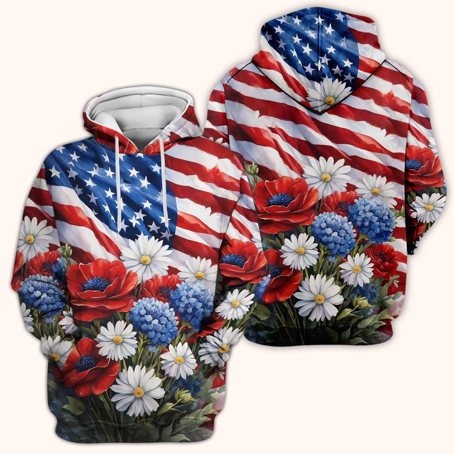 Festive US Flag Floral Bouquet Pattern Scrub Top, Comfortable Scrubs for Nurses