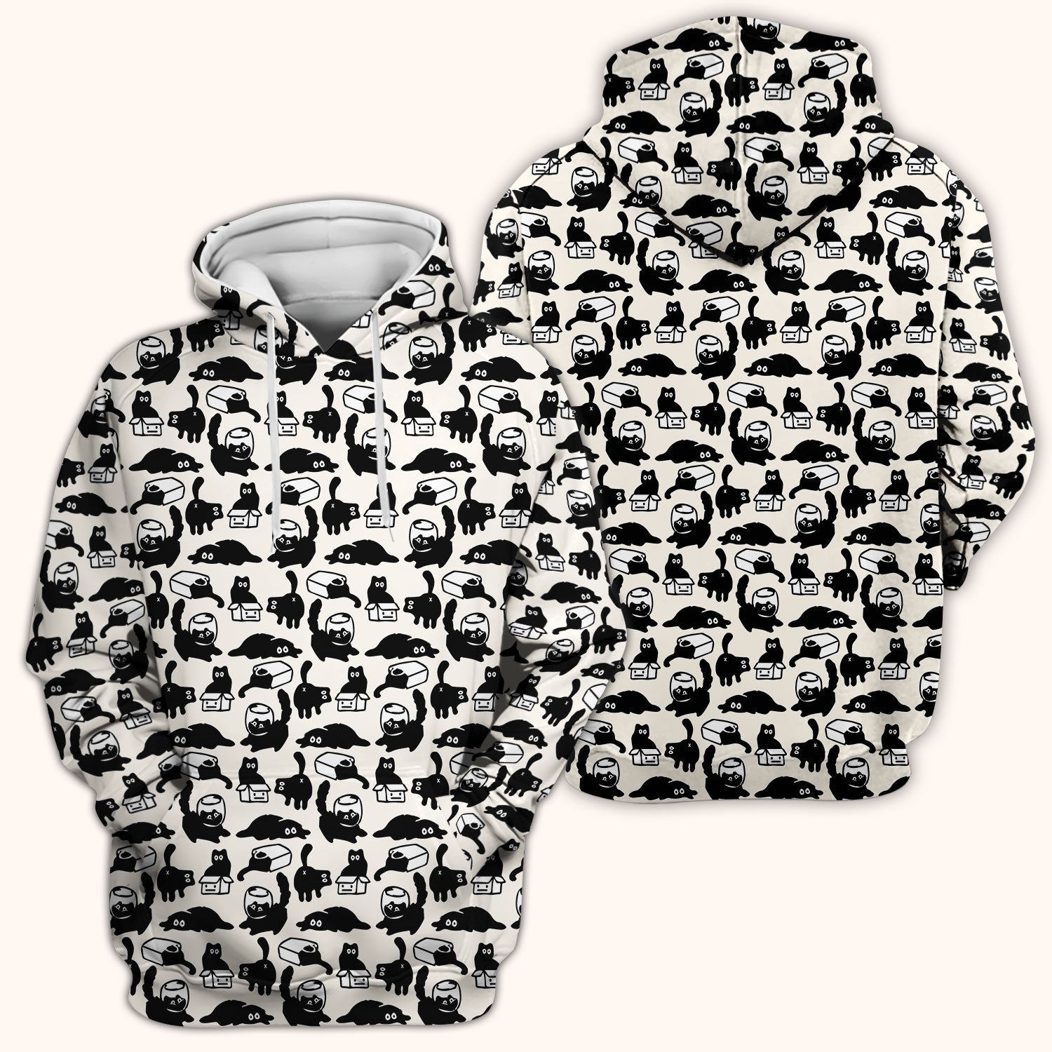 Dark Playful Cat Cartoon Pattern Scrub Top, Comfortable Scrubs for Nurses