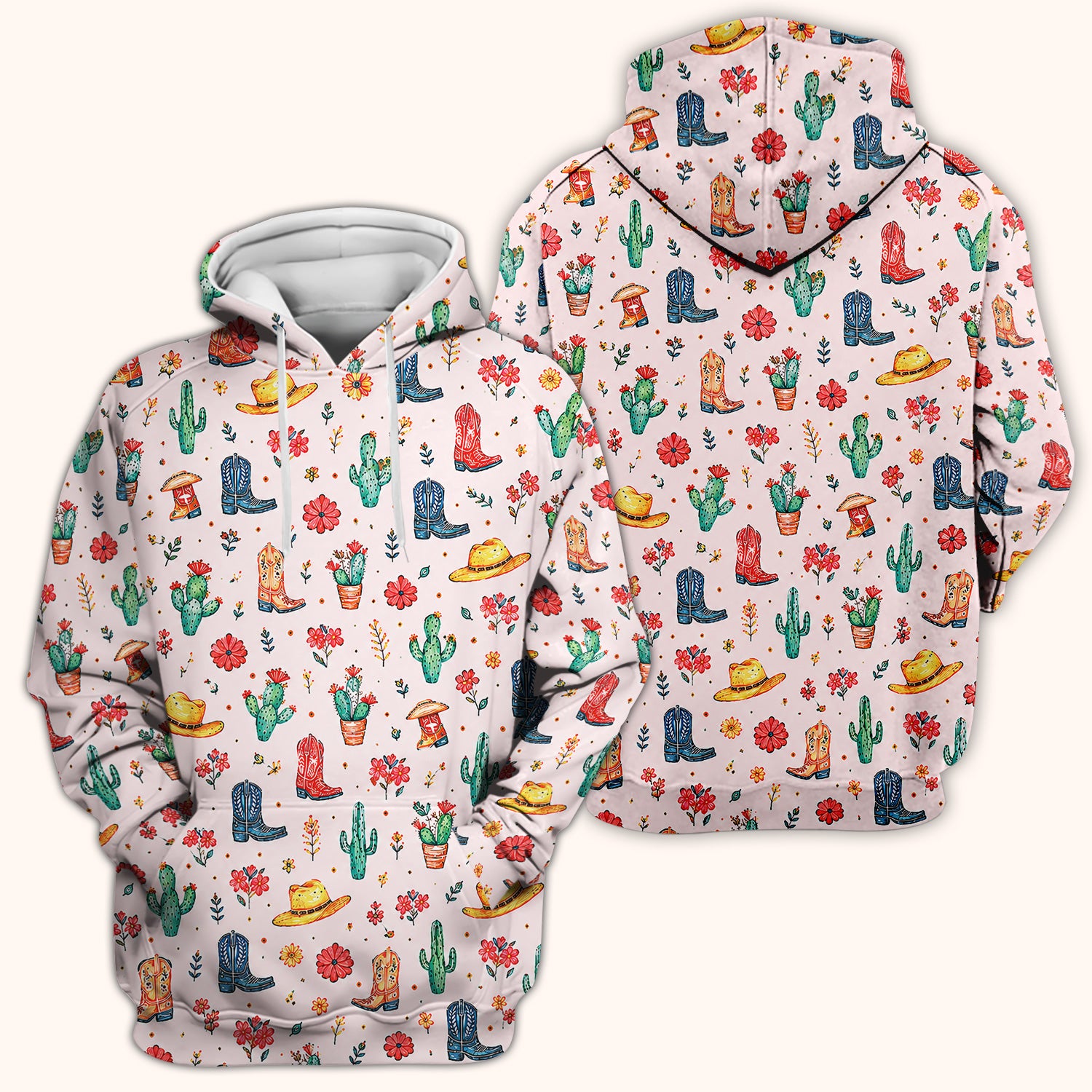 Whimsical Western Cactus Boots Pattern Scrub Top, Breathable Fabrics Nursing Uniform