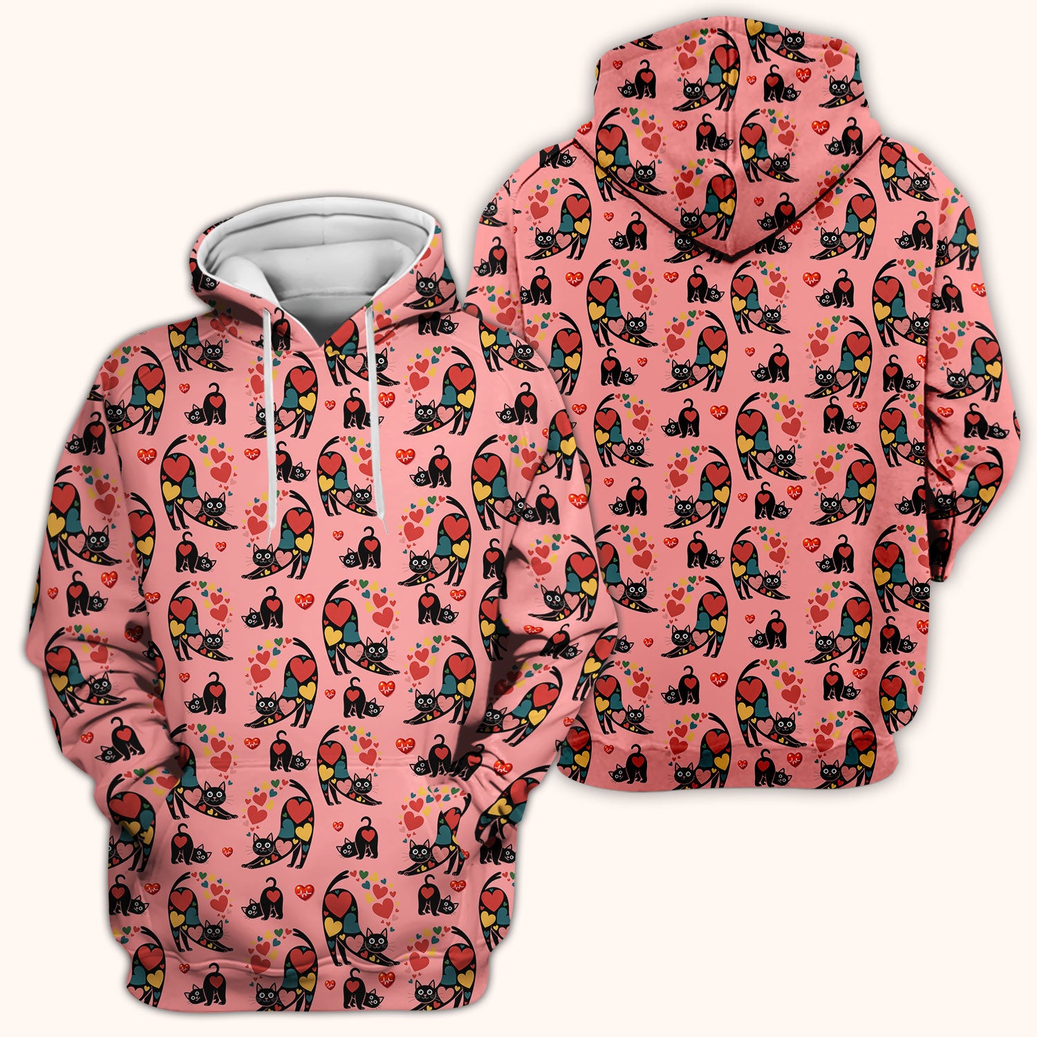 Playful Cat Valentine Heart Print Nurse Scrub Top, Comfortable Scrubs for Nurses
