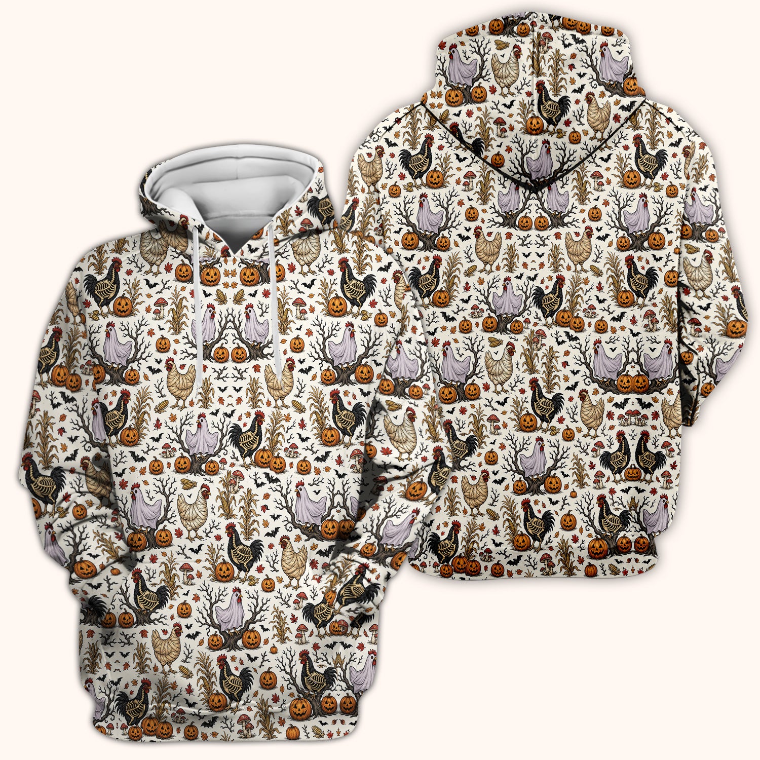 Halloween Skeleton Chickens Pattern Scrub Top, Comfortable Scrubs for Nurses