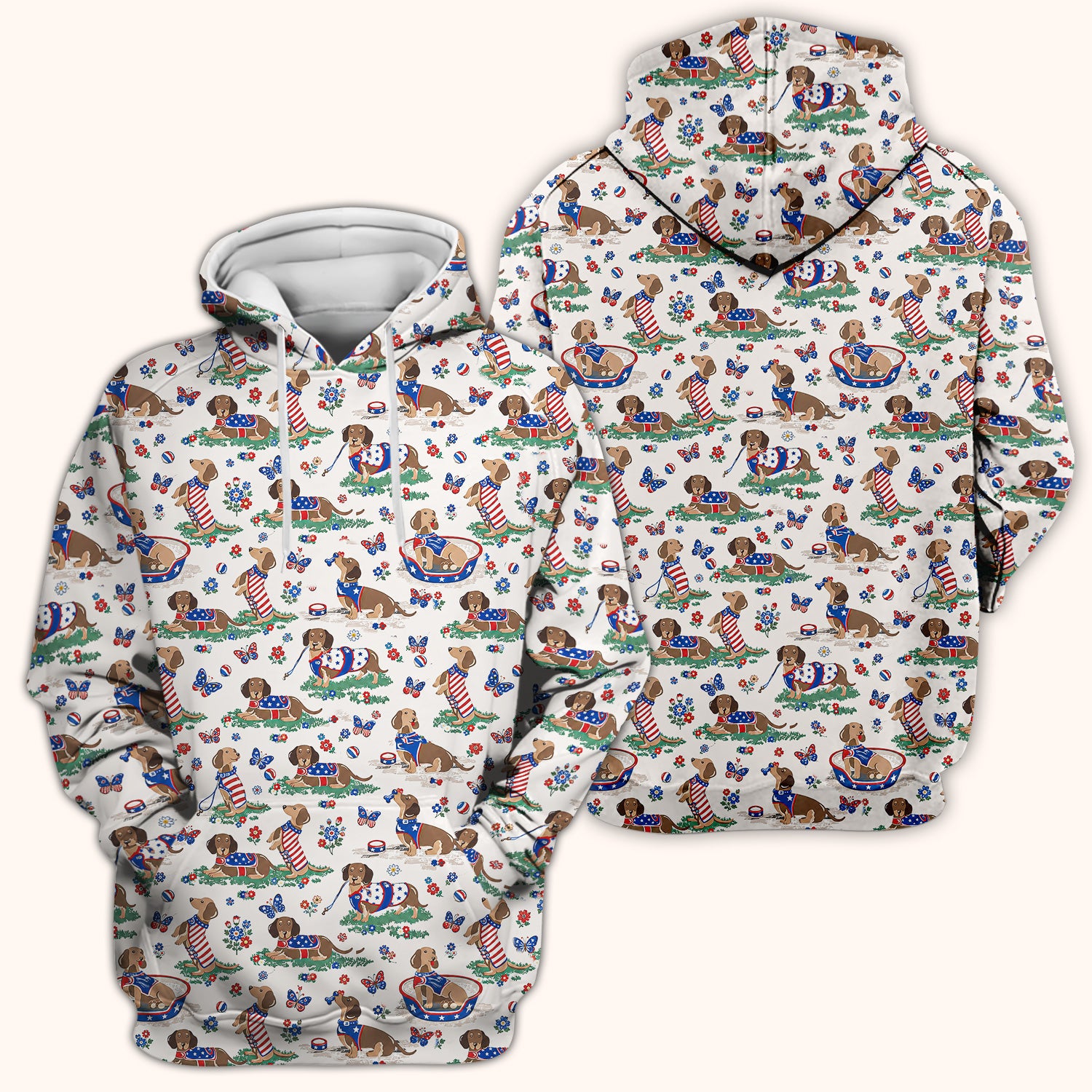 Patriotic Dachshund Garden Party Pattern Scrub Top, Comfortable Scrubs for Nurses