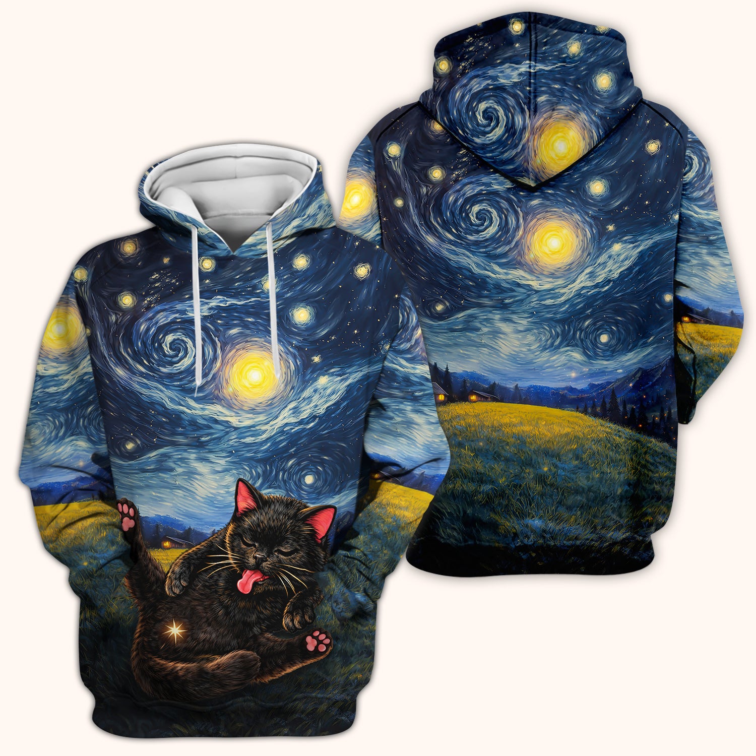 Funny Black Cat Cosmic Night Sky Pattern Scrub Top, Comfortable Scrubs for Nurses