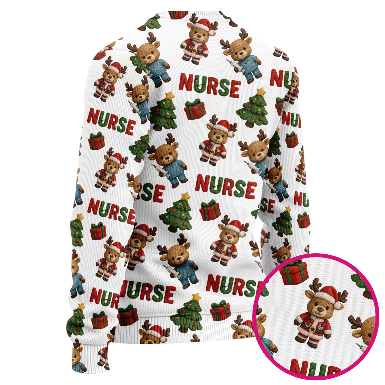 Reindeer Christmas Ugly Sweater, Cute Holiday Nurse Ugly Sweater, Festive Pattern Nursing Christmas Sweater