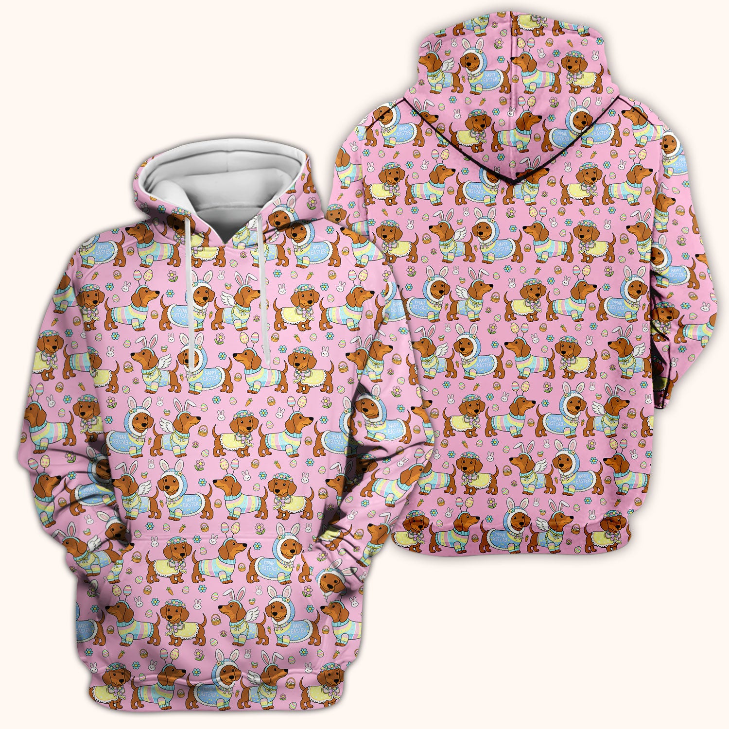 Easter Dachshund Bunny Print Scrub Top, Breathable Fabrics Nursing Uniform