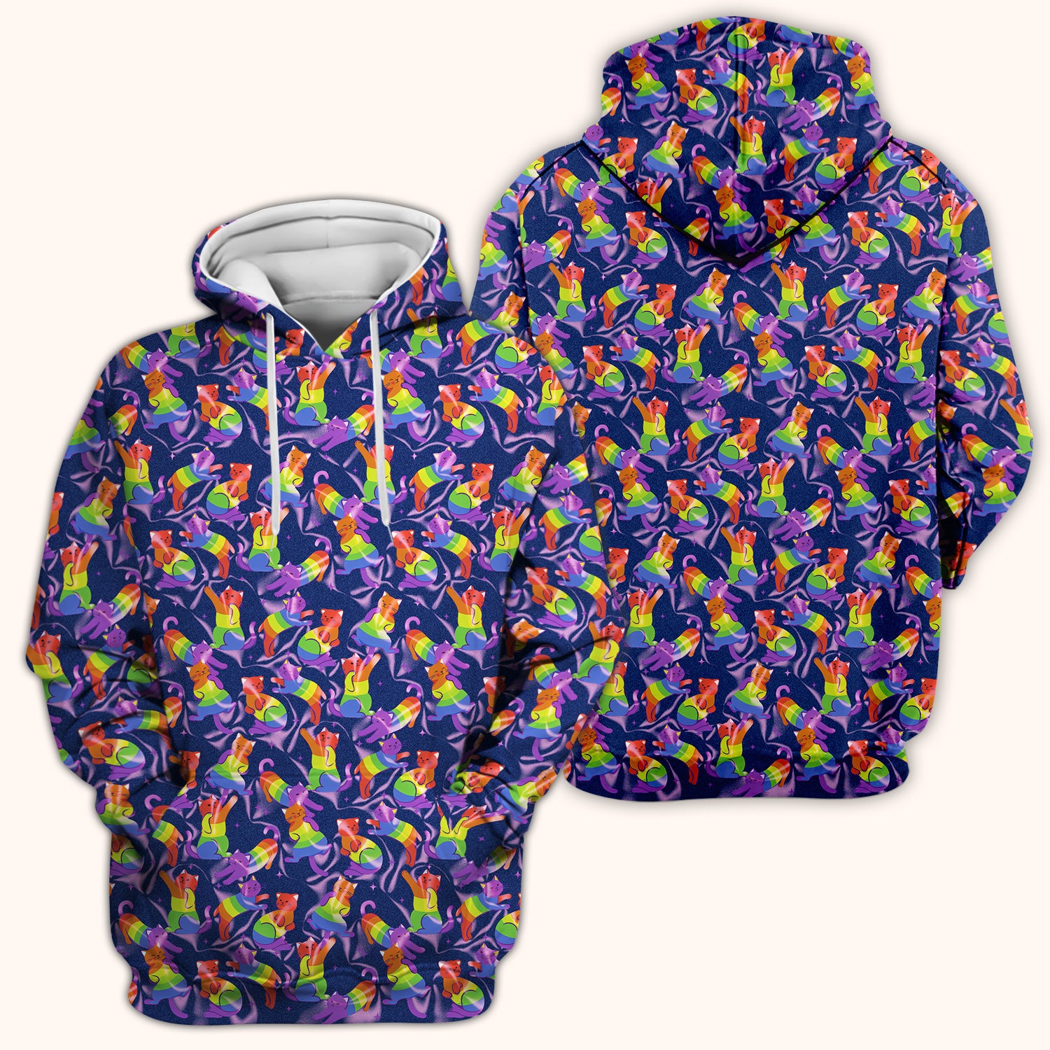 Rainbow Pride Cat Pattern Scrub Top, Breathable Fabrics Nursing Uniform