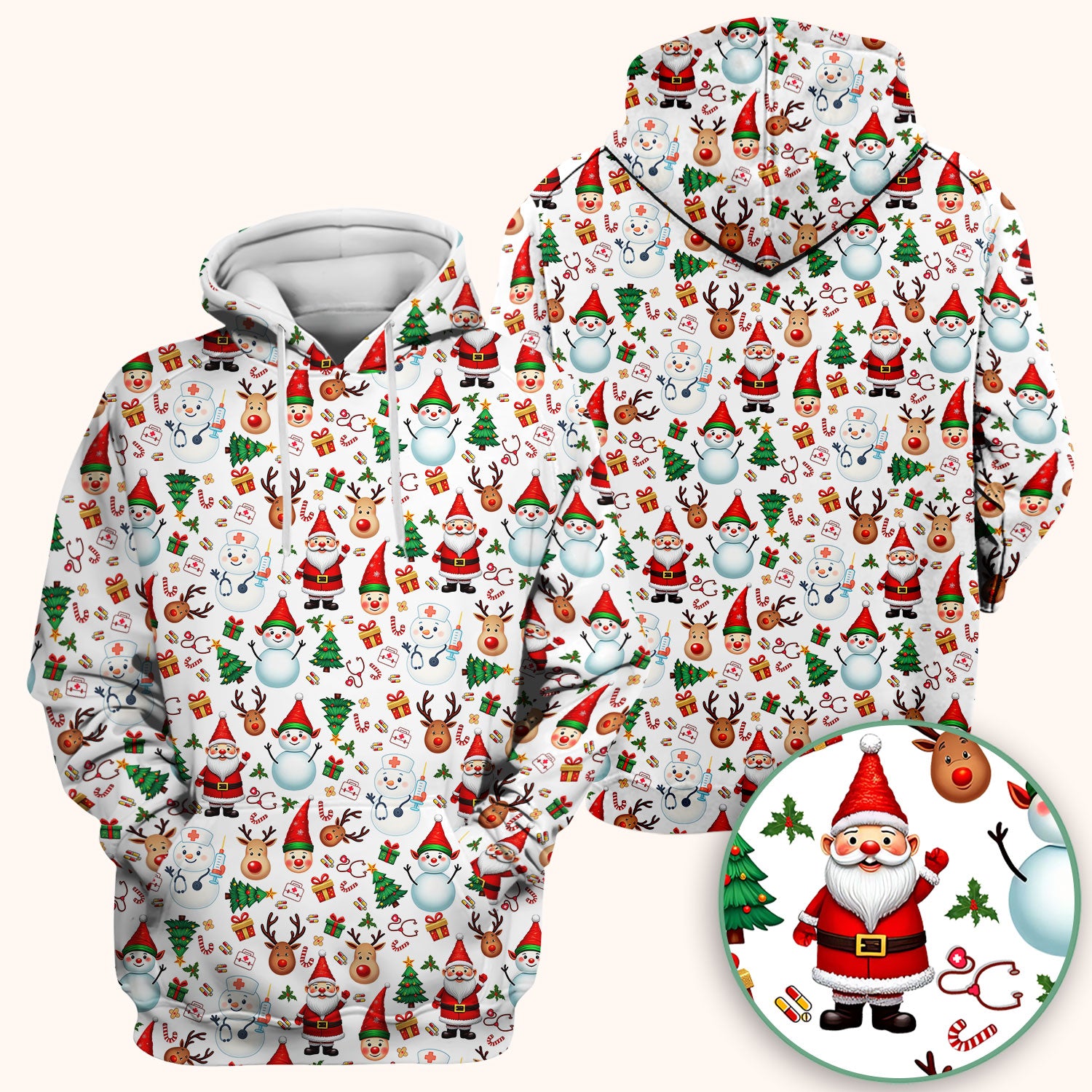 Christmas Nurse Scrub Top - Cute Snowman Santa Reindeer Pattern Medical Shirt - Festive Holiday Scrubs for Women RN CNA LPN