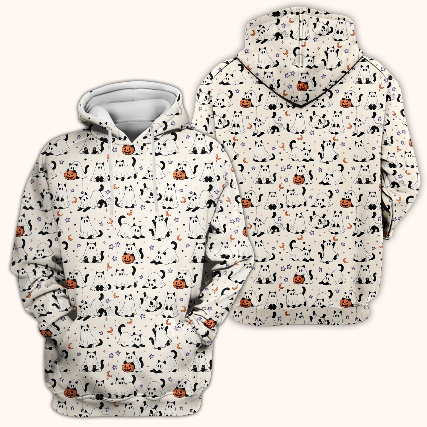 Halloween Ghost Cats And Pumpkins Scrub Top, Comfortable Scrubs for Nurses