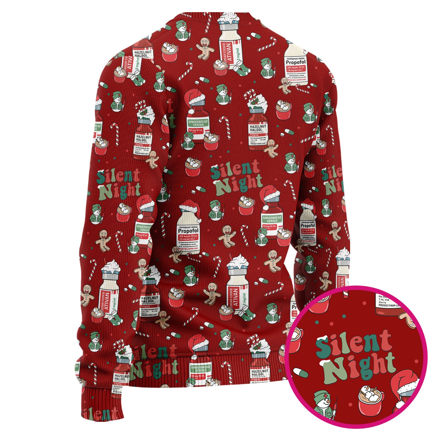 Christmas Medicine Scrub Set for Nurses - Silent Night Propofol Print Scrubs Pants and Top - Funny Holiday Medical Scrub Gift for Women RN CNA LPN