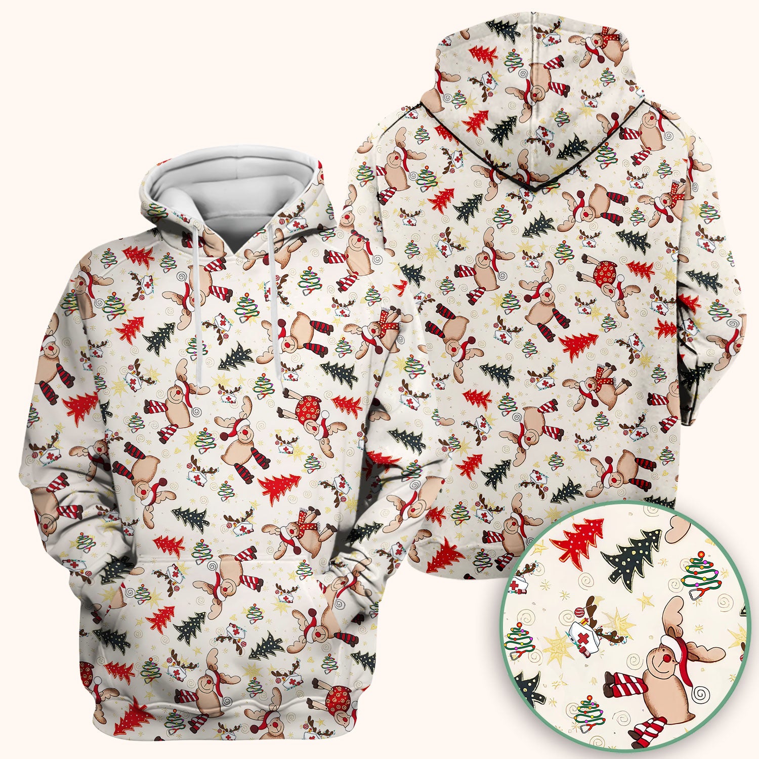 Cute Reindeer Christmas Nurse Scrub Top - Festive Holiday Medical Shirt - Comfortable Scrubs for Women RN CNA LPN