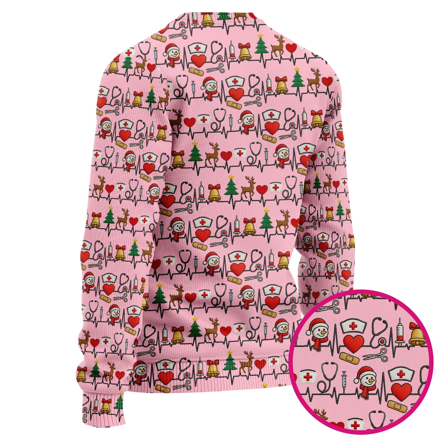 Cute Snowman Nurse Ugly Sweater, Christmas Holiday Medical Uniform For Nursing, Festive Heartbeat Print Nurse Sweater