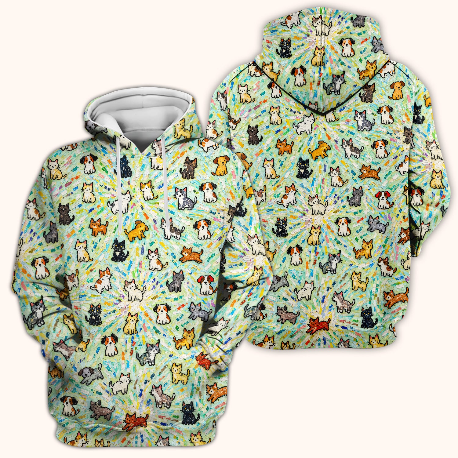 Colorful Cats Dogs Doodle Pattern Scrub Top, Comfortable Scrubs for Nurses