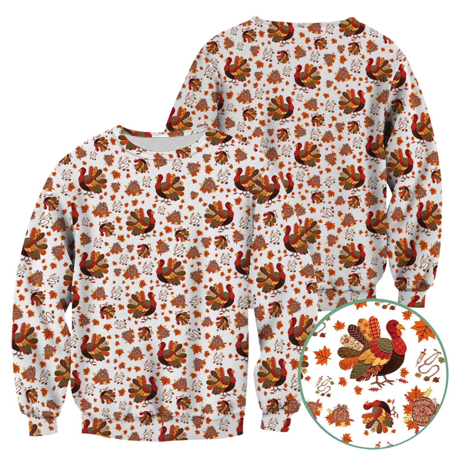 Fall Leaves Thanksgiving Scrubs for Nurses - Comfortable Scrub Tops - Turkey Nursing Uniform Gift for Women