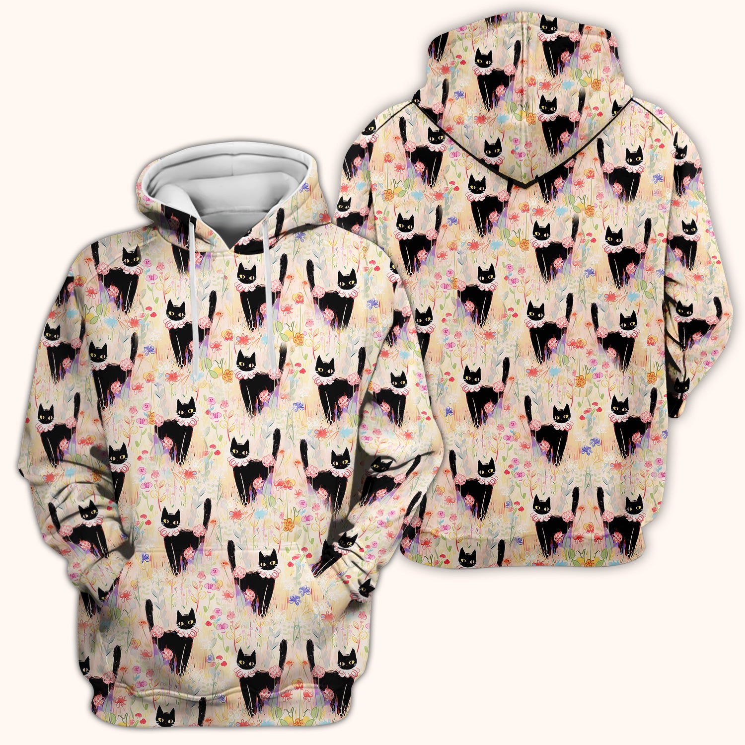 Black Cat Floral Garden Nurse Pattern Scrub Top, Breathable Medical Scrubs