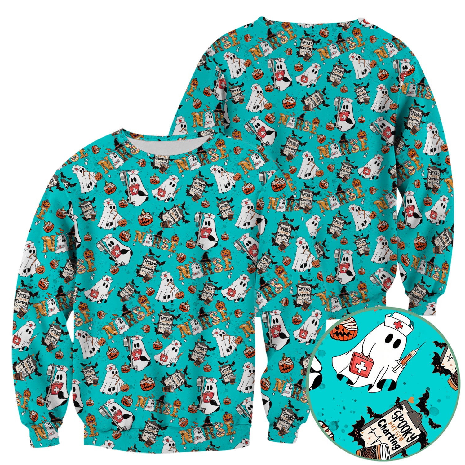 Spooky But Still Charting Halloween Scrub Top - Comfortable Scrubs for Nurses - Funny Boo Pumpkin Nursing Uniform