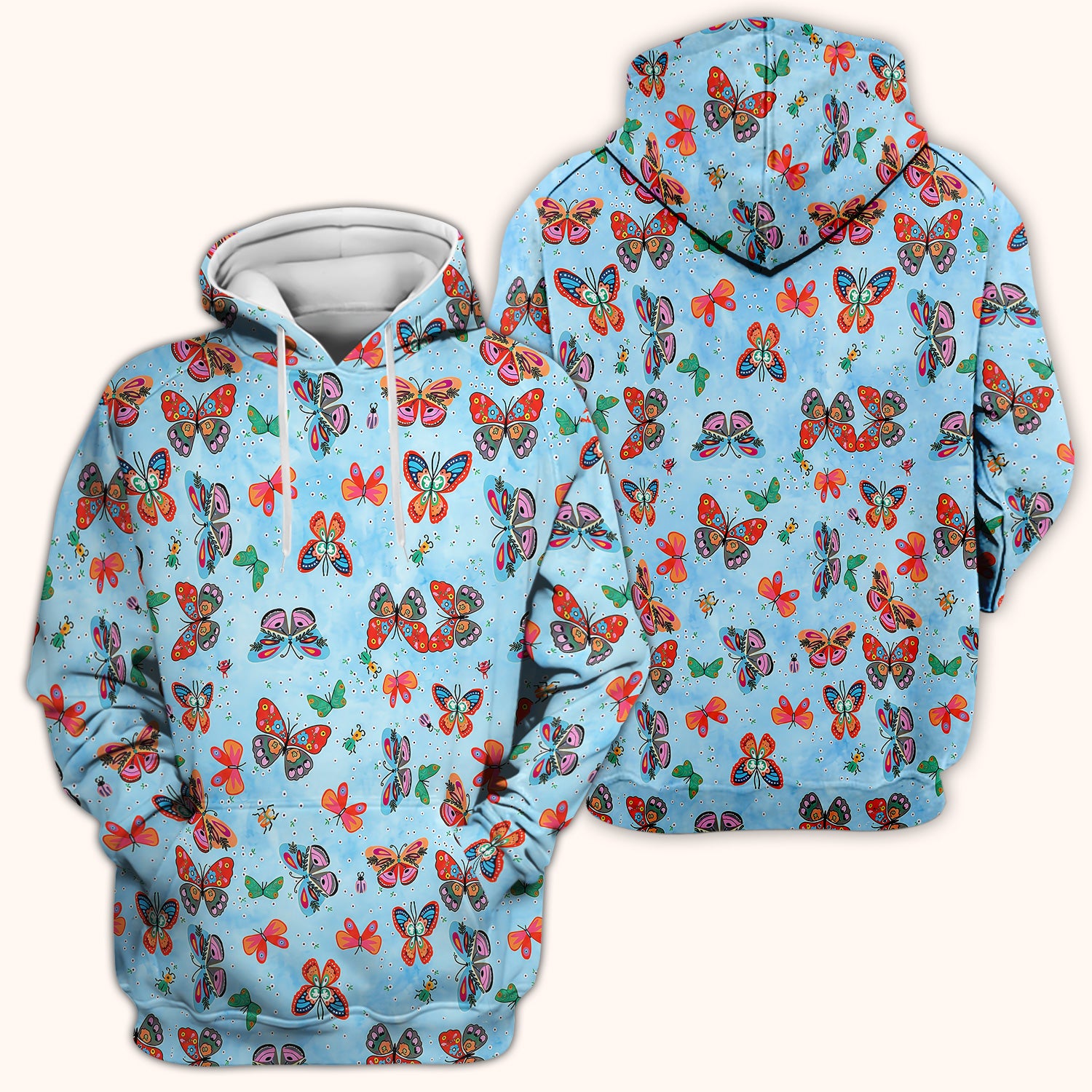Colorful Butterfly Garden Pattern Scrub Top, Breathable Fabrics Nursing Uniform
