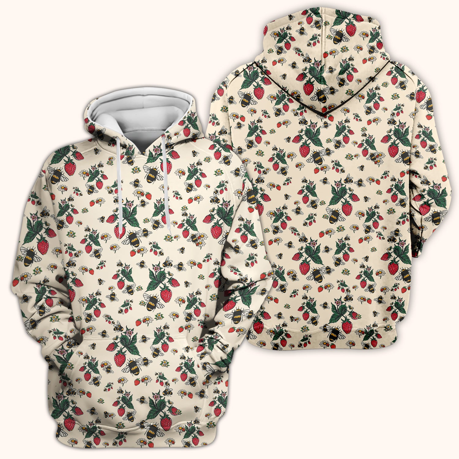 Cute Strawberry Bee Daisy Floral Pattern Scrub Top, Comfortable Scrubs for Nurses