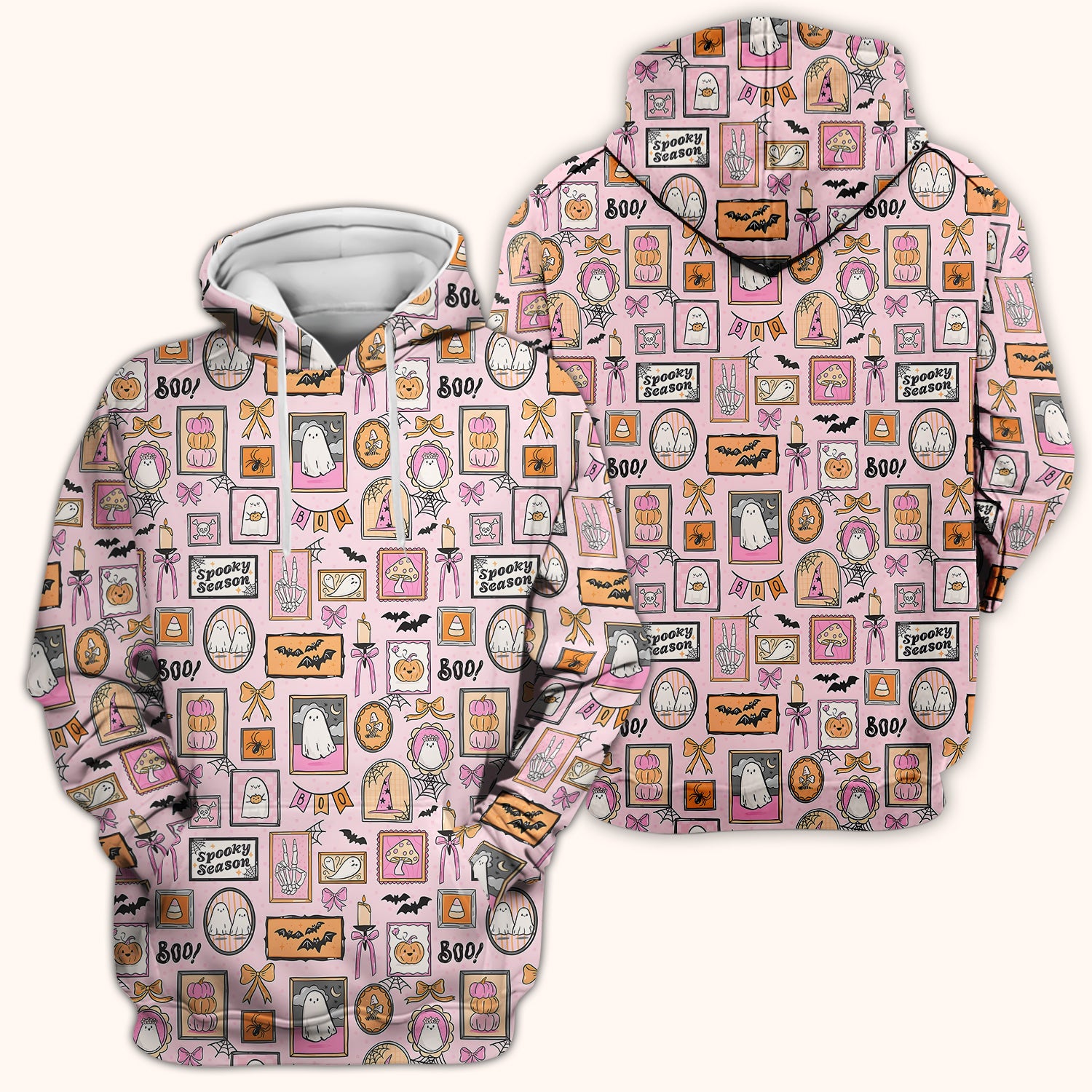 Pink Halloween Ghost Gallery Print Scrub Top, Comfortable Scrubs for Nurses