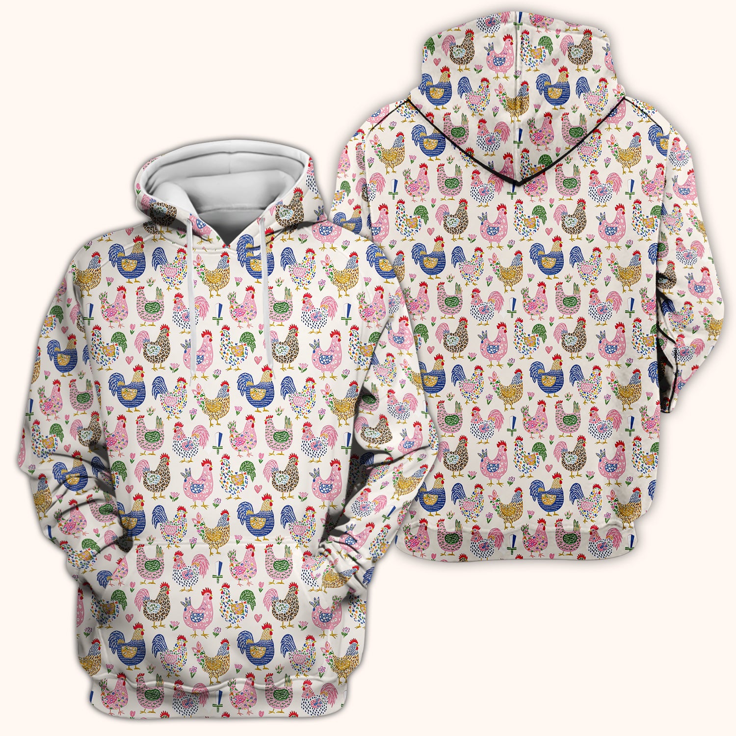 Funny Chicken Rooster Pattern Scrub Top, Breathable Fabrics Nursing Uniform
