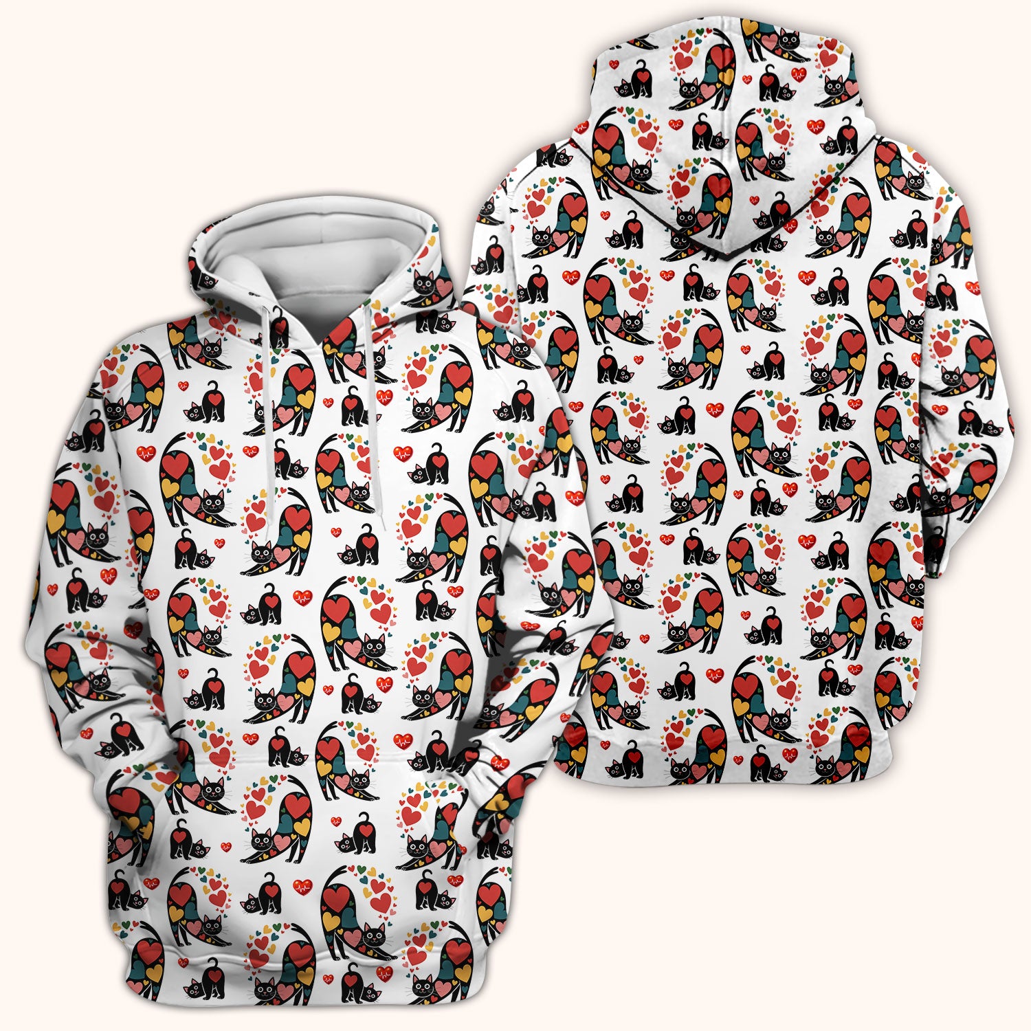 Playful Cat Valentine Heart Print Nurse Scrub Top, Comfortable Scrubs for Nurses