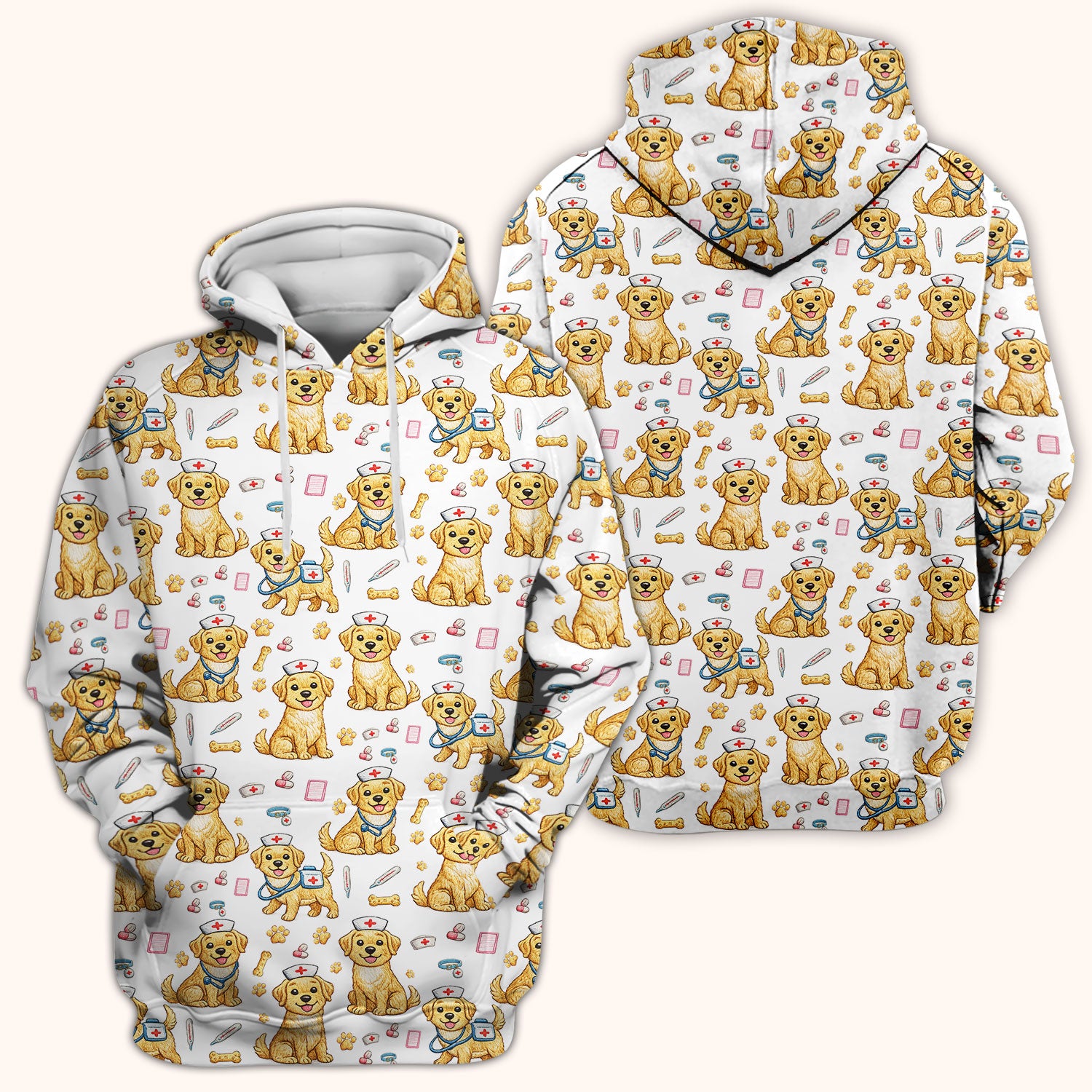 Cute Puppy Nurse Medical Print Scrub Top, Comfortable Scrubs for Nurses
