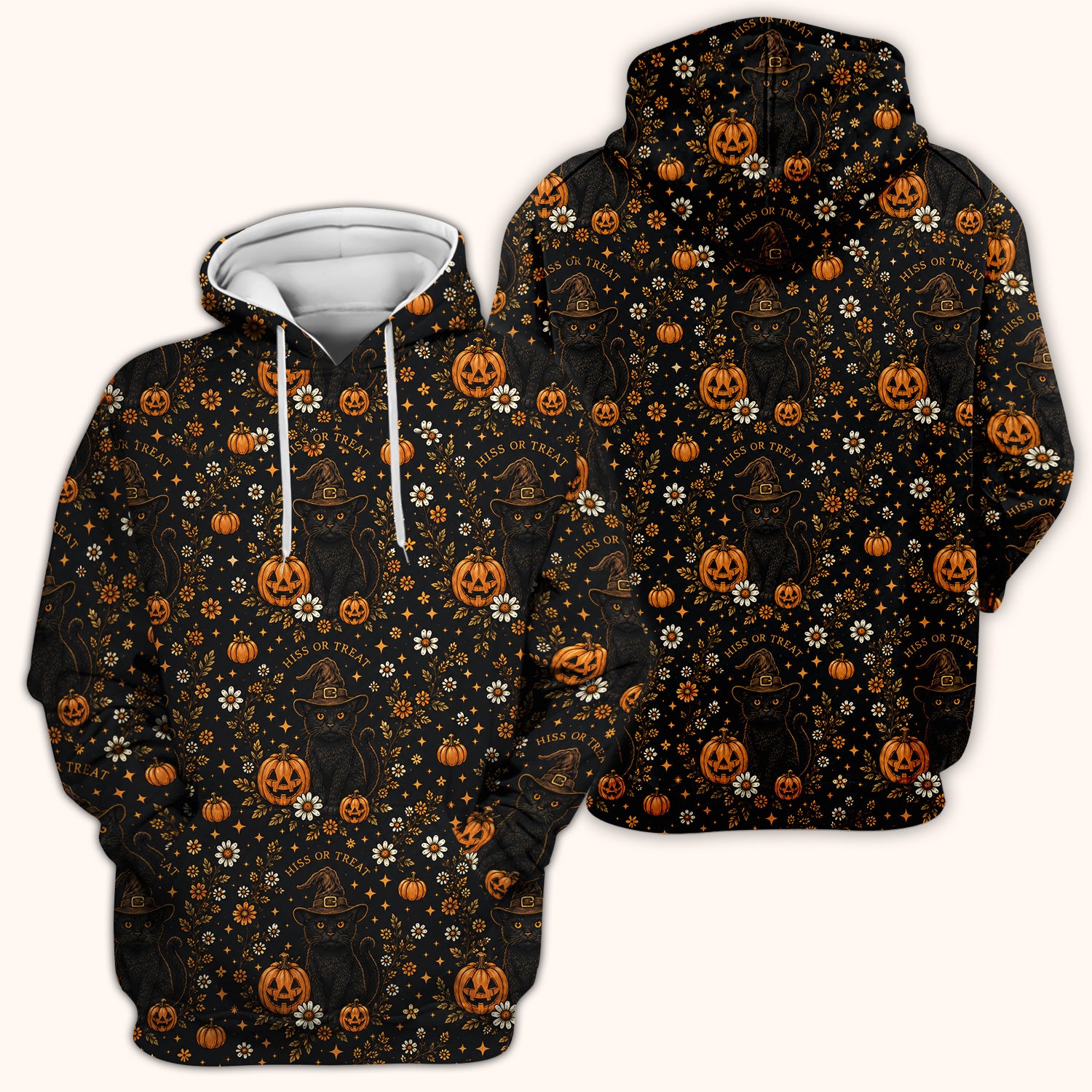 Halloween Black Cat Pumpkin Floral Scrub Top, Comfortable Scrubs for Nurses