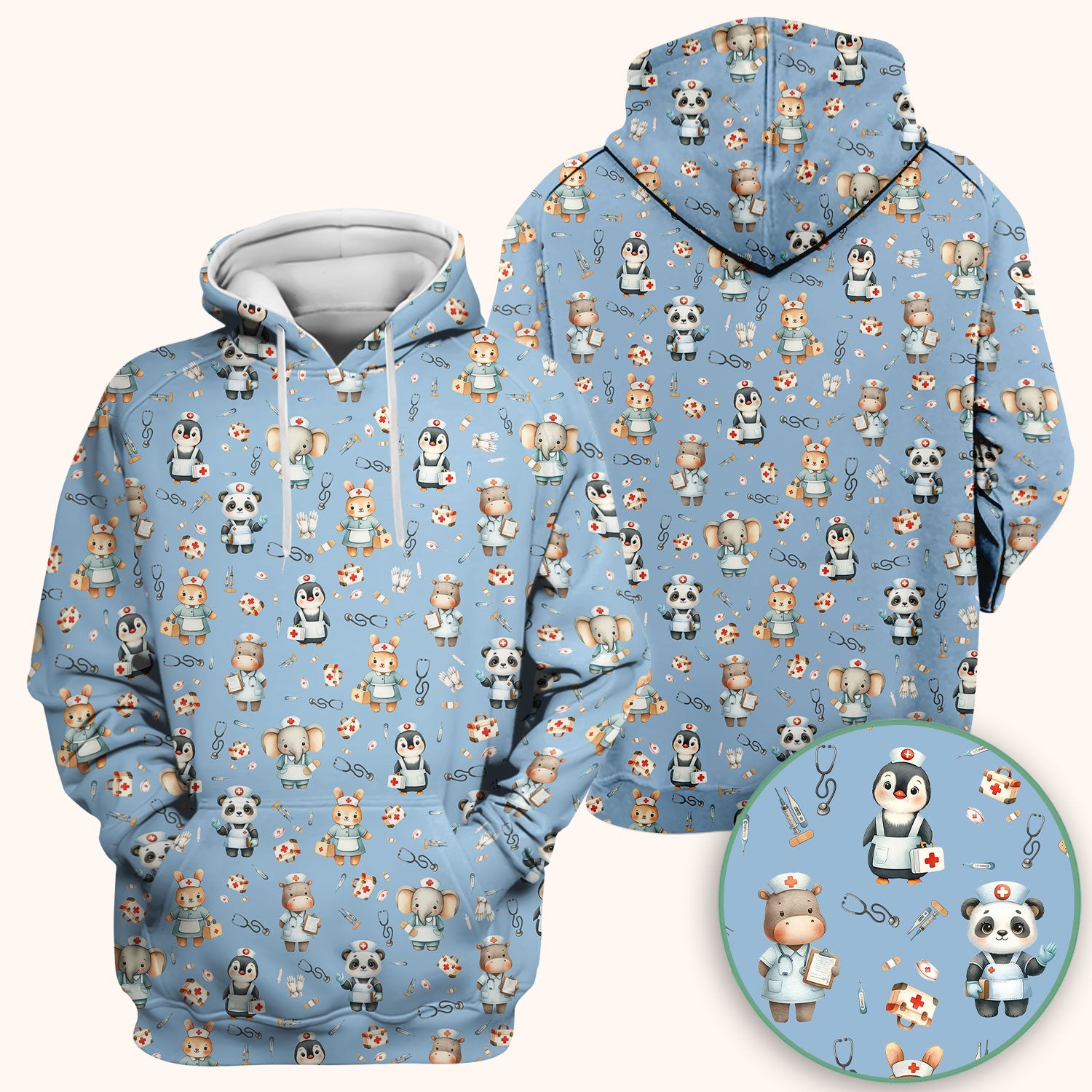 Cute Animal Scrub Top for Women - Panda Bunny Penguin Print Med Uniform - Comfortable Pastel Scrubs for Nurses