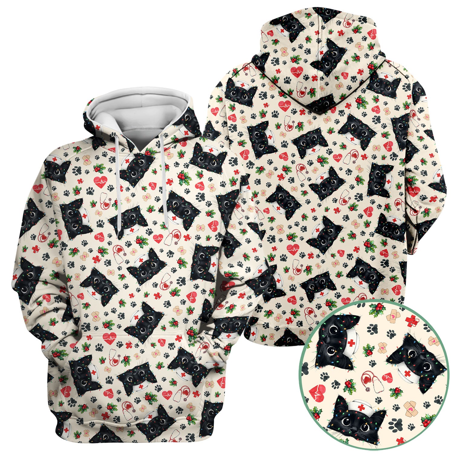 Black Cat Scrub Top for Nurse - Cute Kittens Christmas Medical Uniform - Funny Holiday Gift for Women
